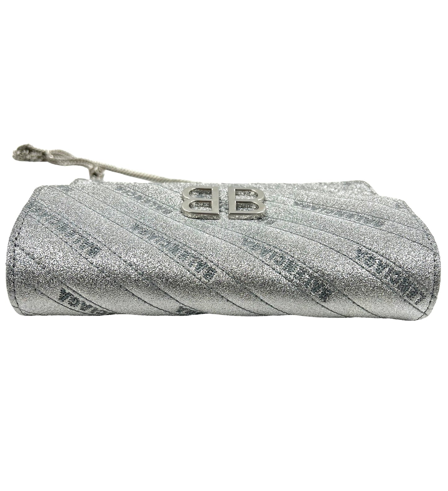 Balenciaga Silver Bb Chain Wallet Glitter Bag