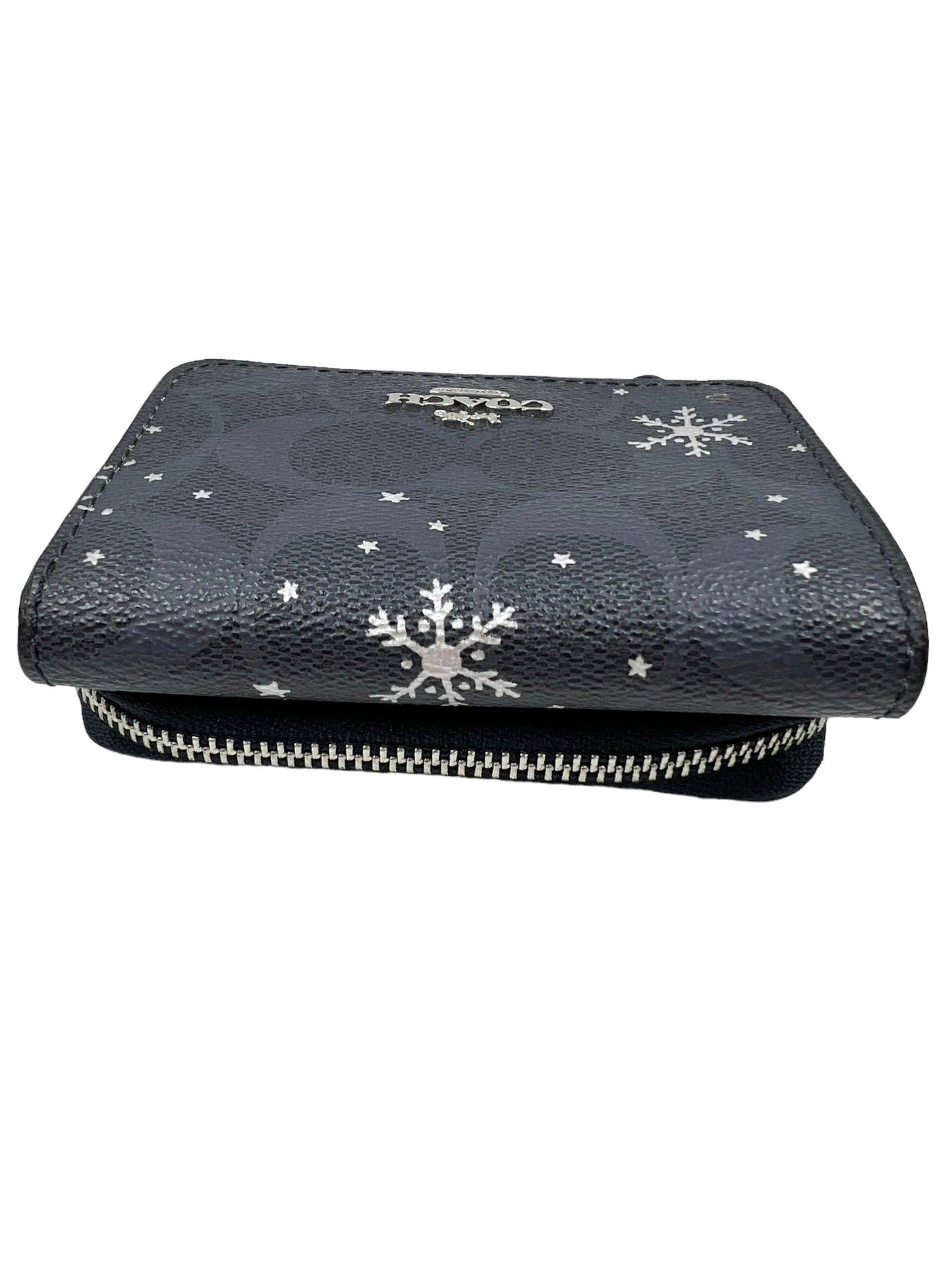 Coach Navy Small Signature Canvas Snowflake Print Trifold Wallet