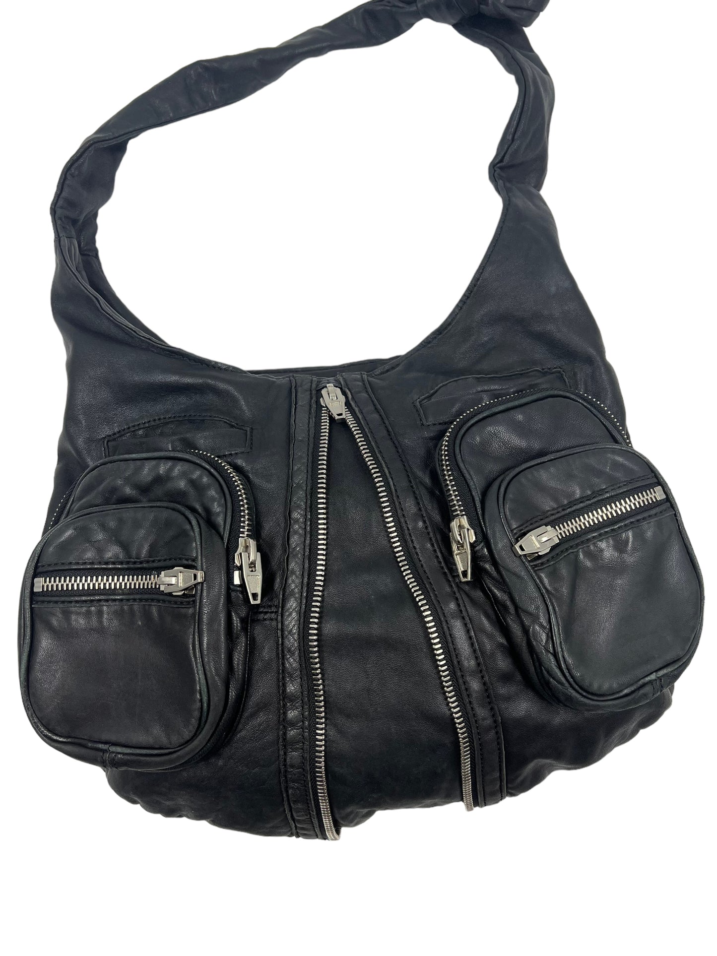 Alexander Wang Black Lambskin Donna Zip Hobo Shoulder Bag Crossbody