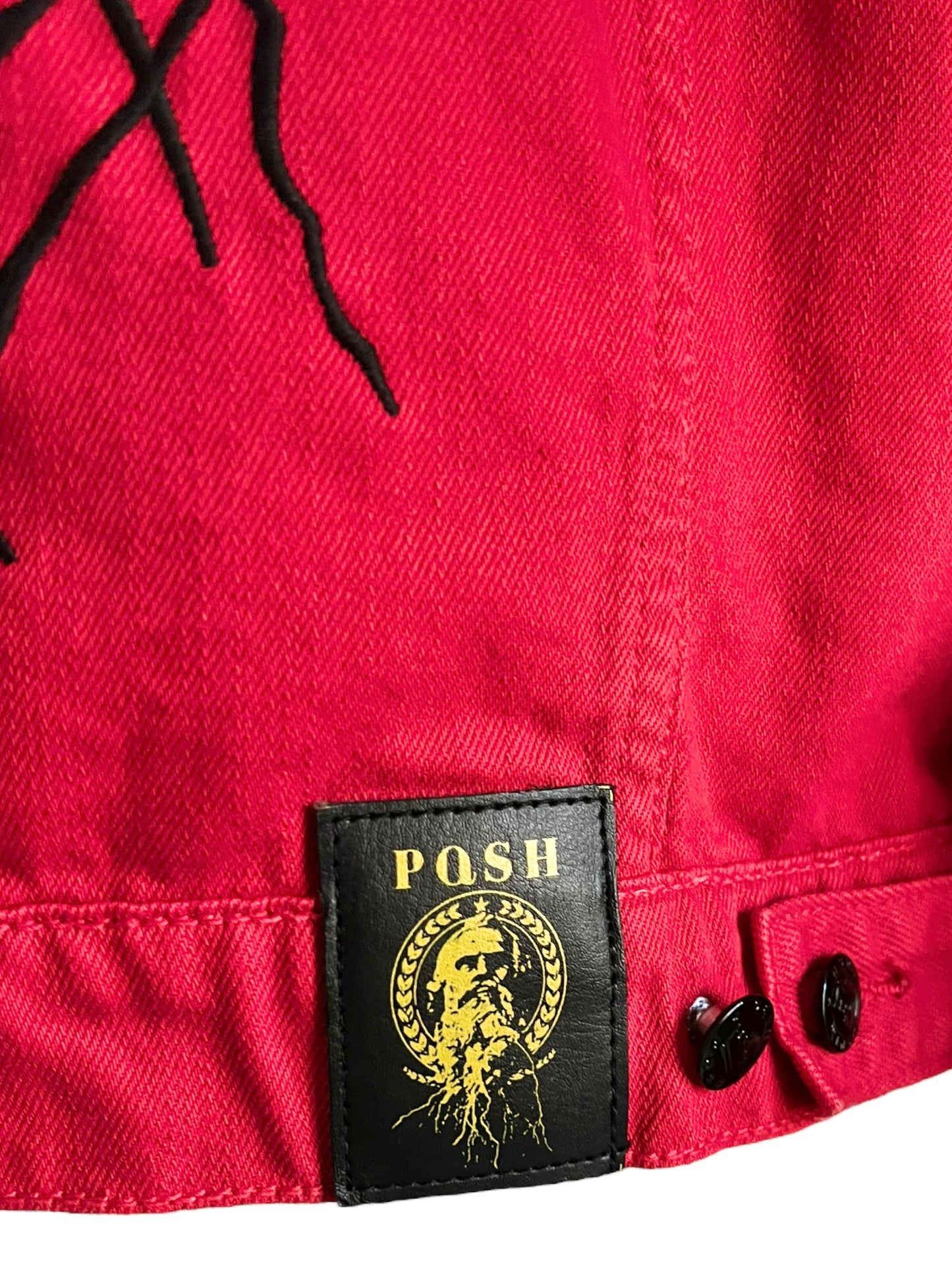 Posh Men's Size M Red Destructed Embroidered Denim Jacket