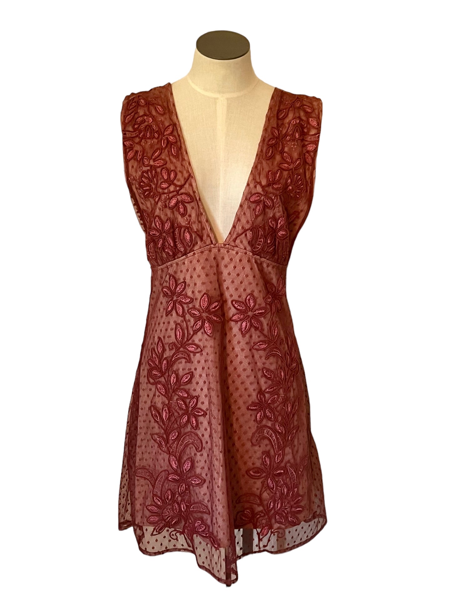 Free People Size L Sundown Mauve Lace Mini Dress