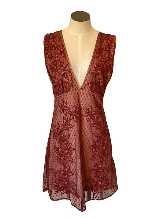 Free People Size L Sundown Mauve Lace Mini Dress