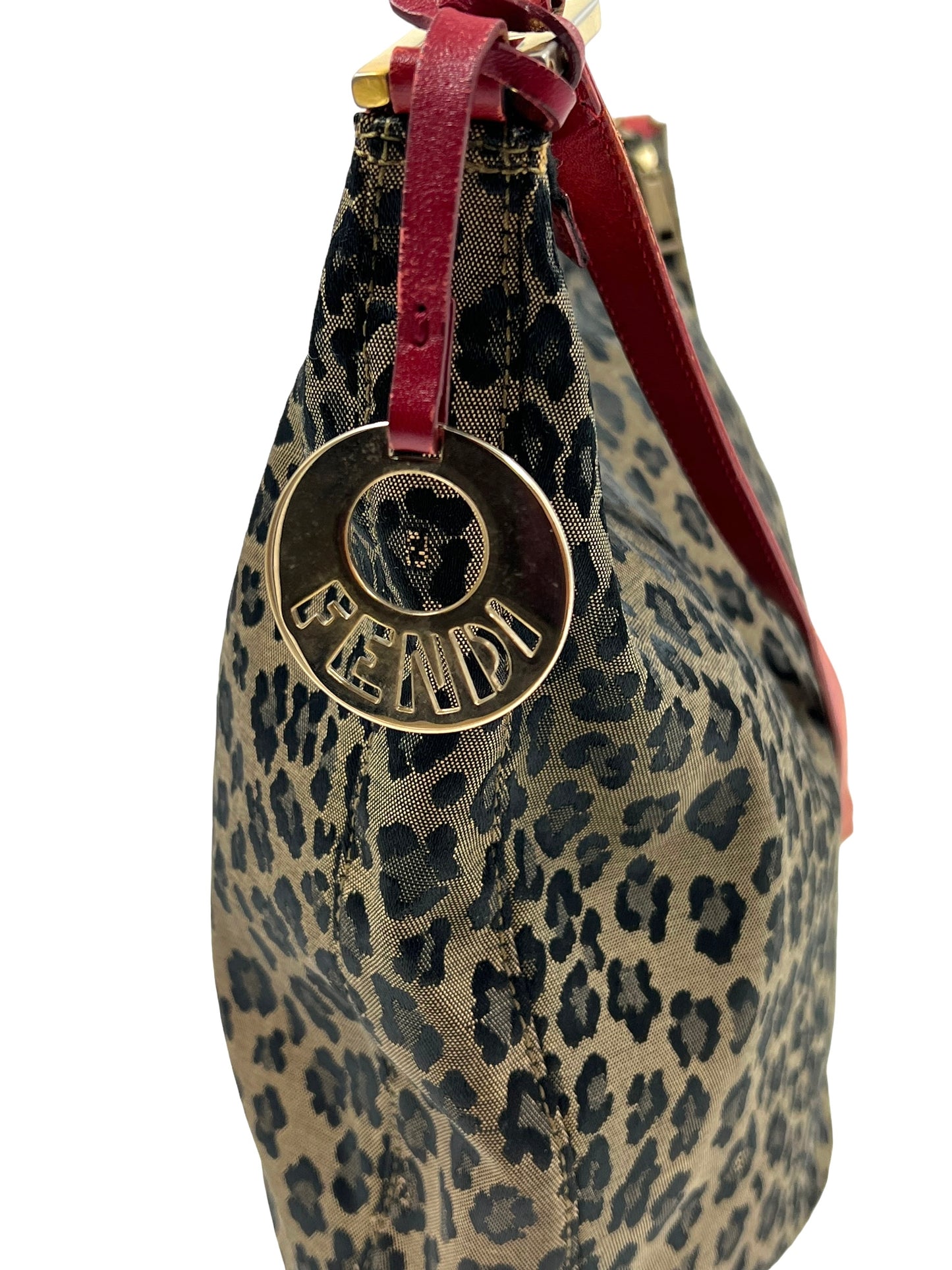 Fendi Vintage Cheetah Print Canvas Hobo Bag