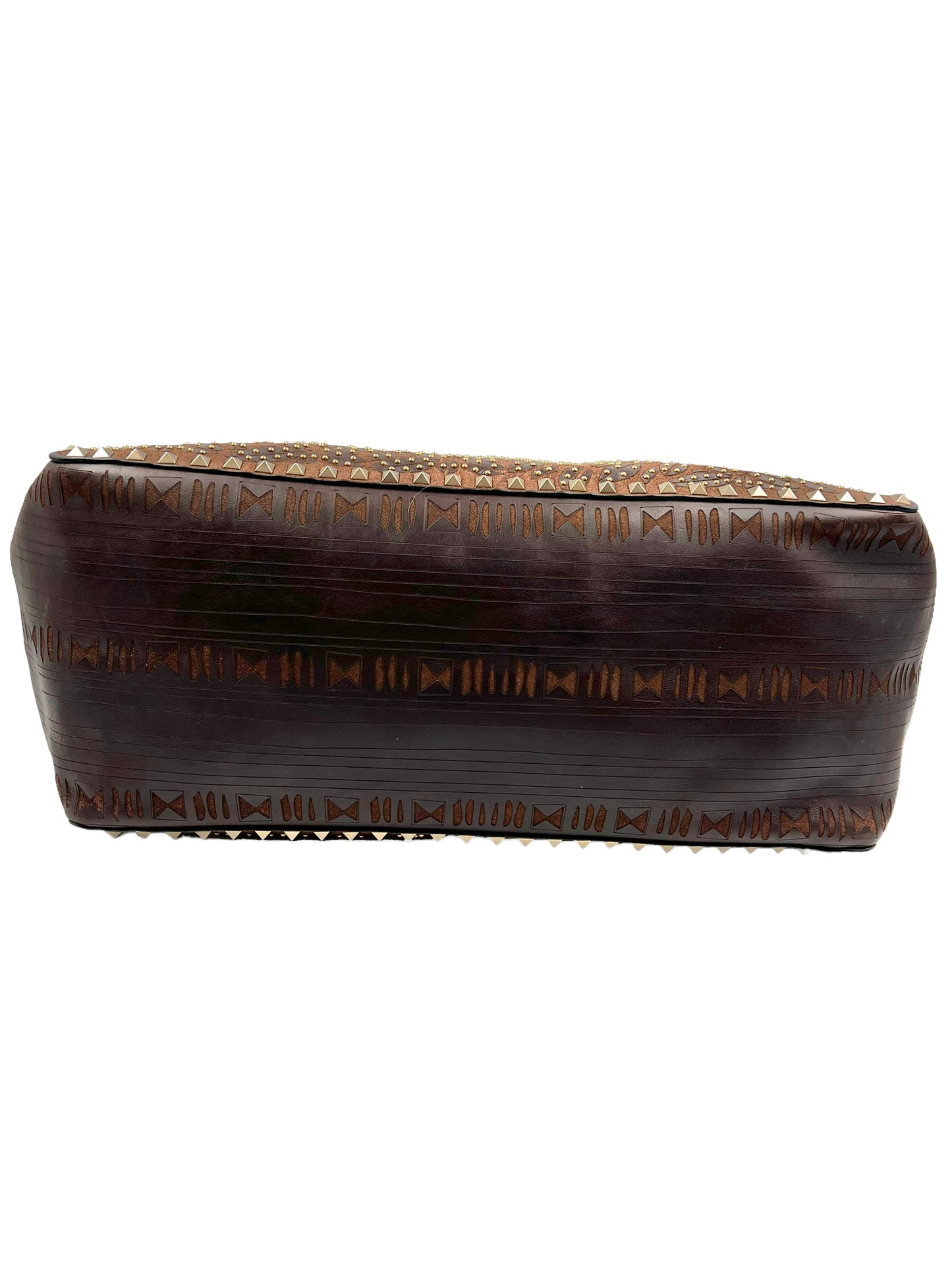 Valentino Garavani RARE Brown Leather Reversible Primitive Animal Elephant Studded Rockstud Tote