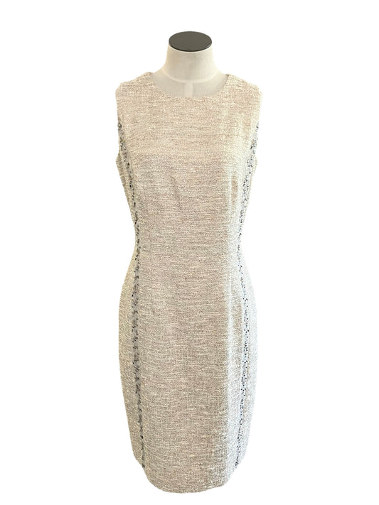 Carmen Marc Valvo Size 6 Cream Tweed Knit Dress