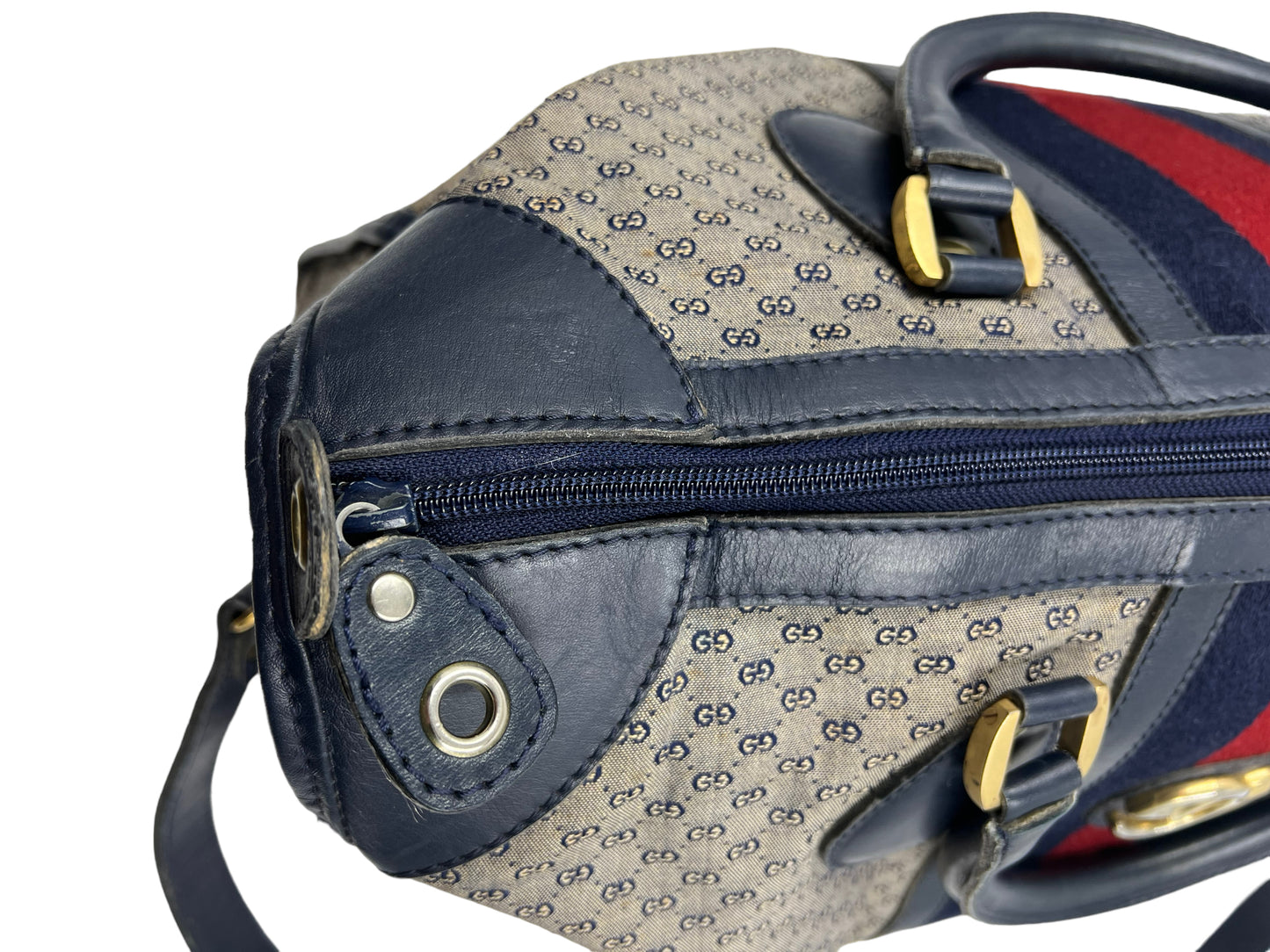 Gucci Vintage 1966 Navy Micro GG 2-Way Large Boston Carryall Duffle