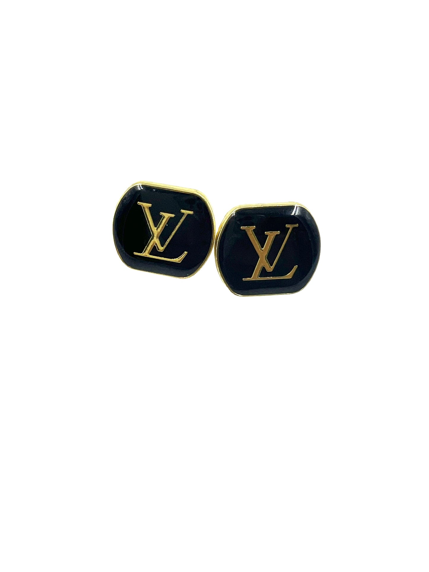 Repurposed Black Logo Stud Earrings