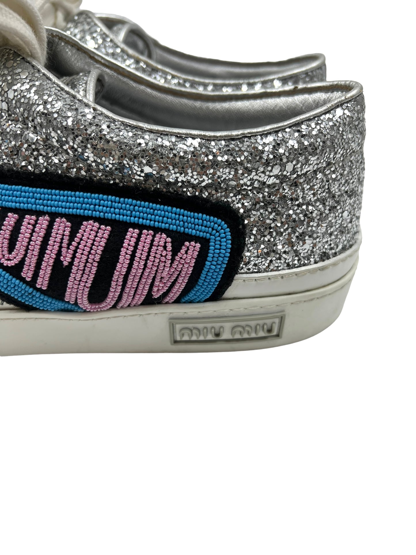 Miu Miu Silver Size 39 Low Top Glitter Sneakers