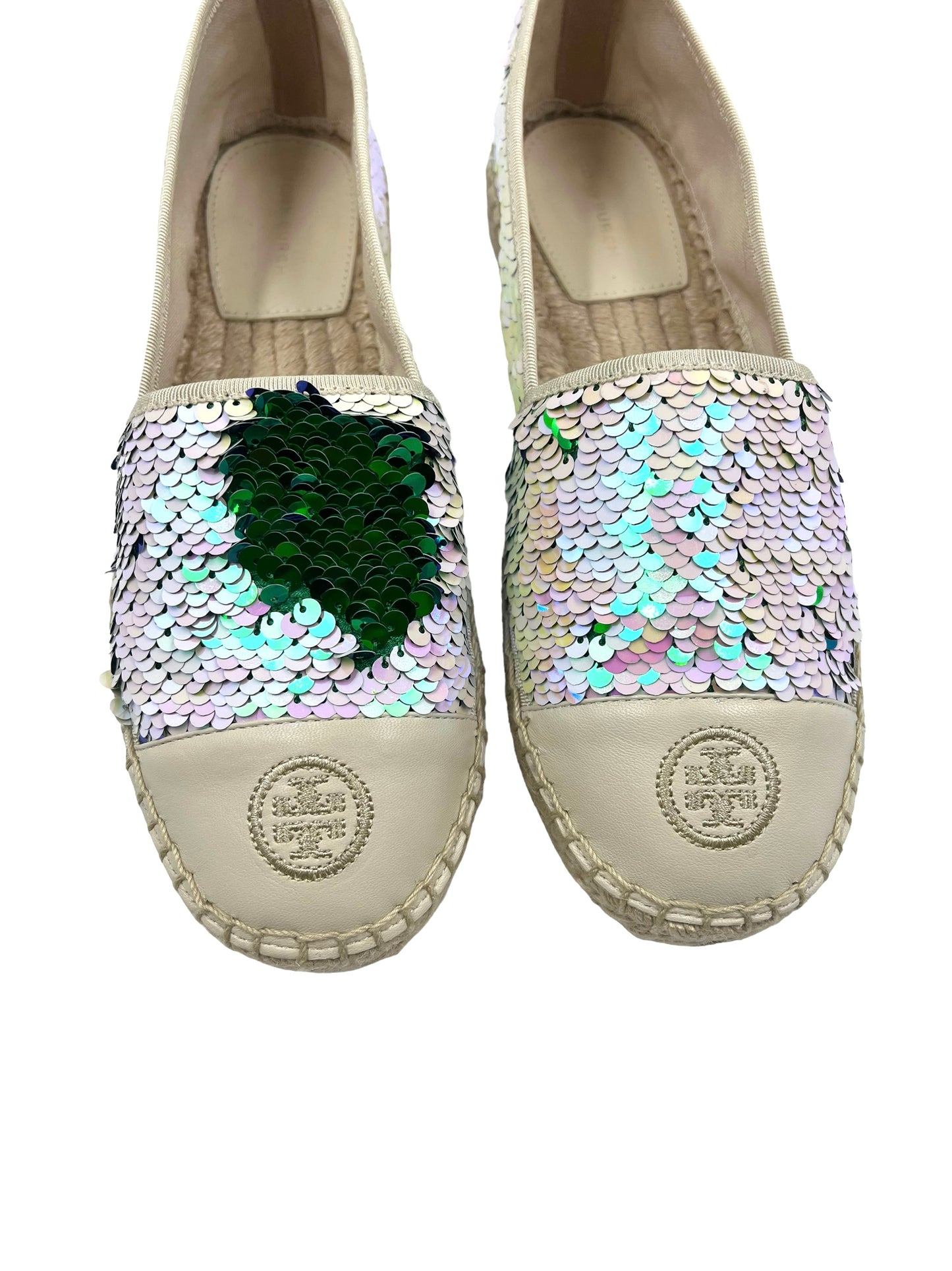 Tory Burch Size 8 Opal/Sea Green Mermaid Sequin Espadrilles