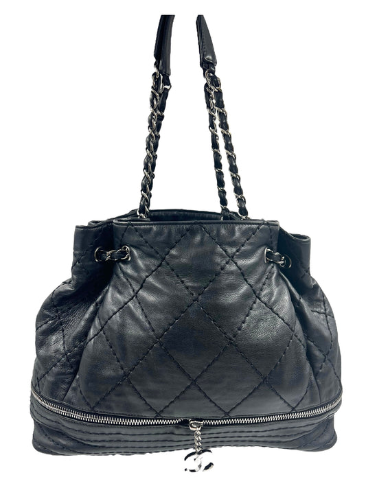 Chanel Black Leather 2006-2008 Expandable Ligne Bag