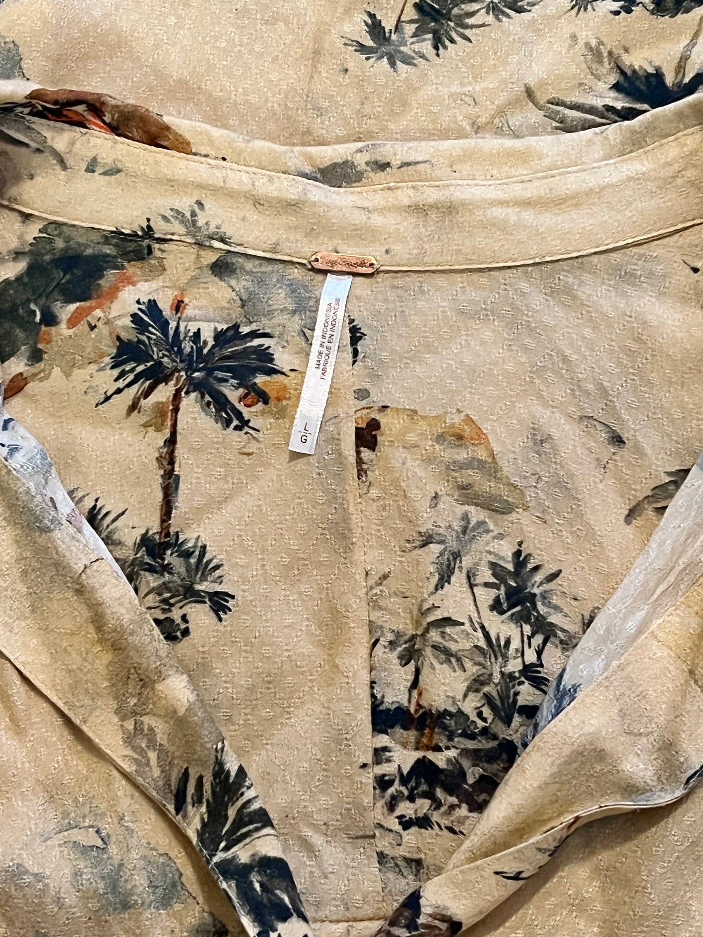 Free People Size L Beige Print Blouse
