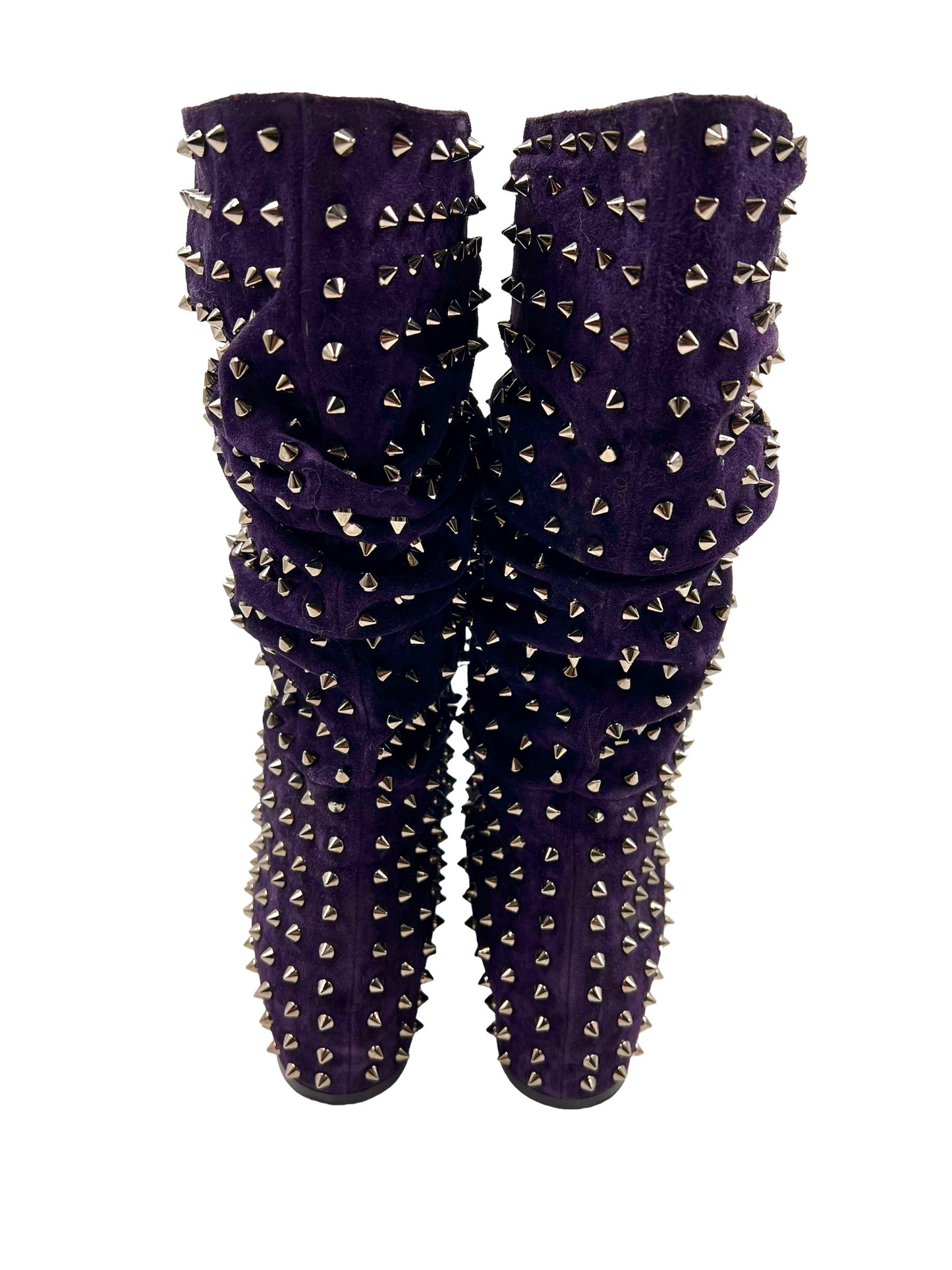 Christian Louboutin Size 40 Purple Suede Spike 'London Bridge' Boots