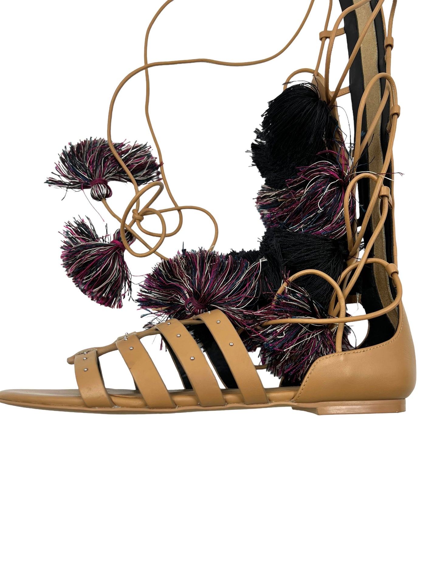 Rebecca Minkoff Size 9 'Eve' Leather Gladiator Tassel Pom Pom Sandals