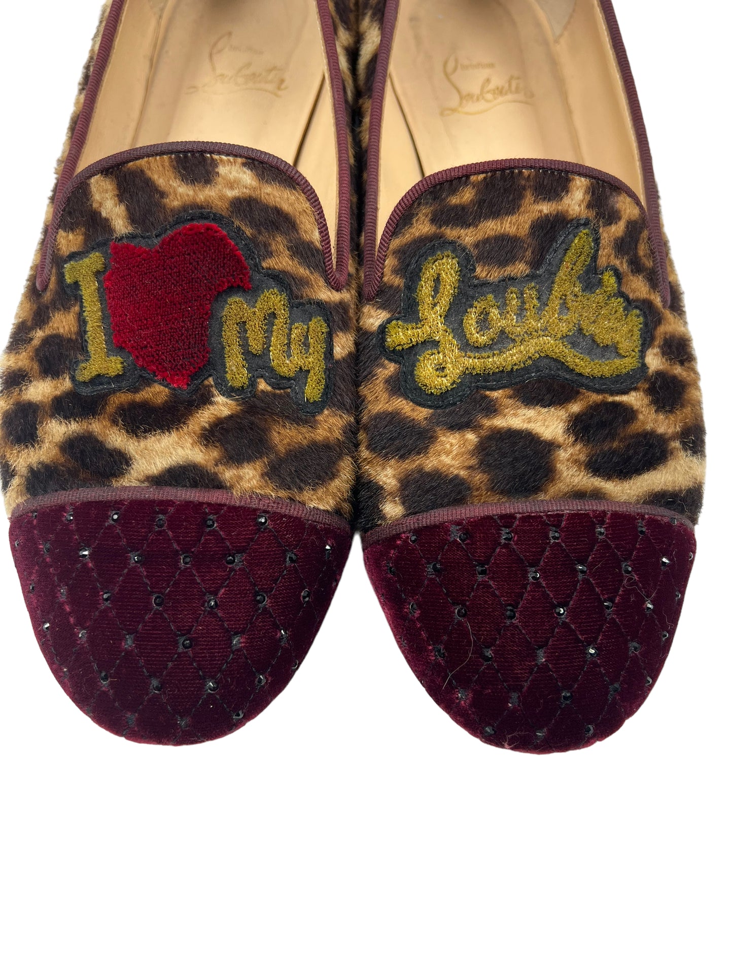 Christian Louboutin 'I Love My Loubies' Size 39.5 Leopard Print Loafers