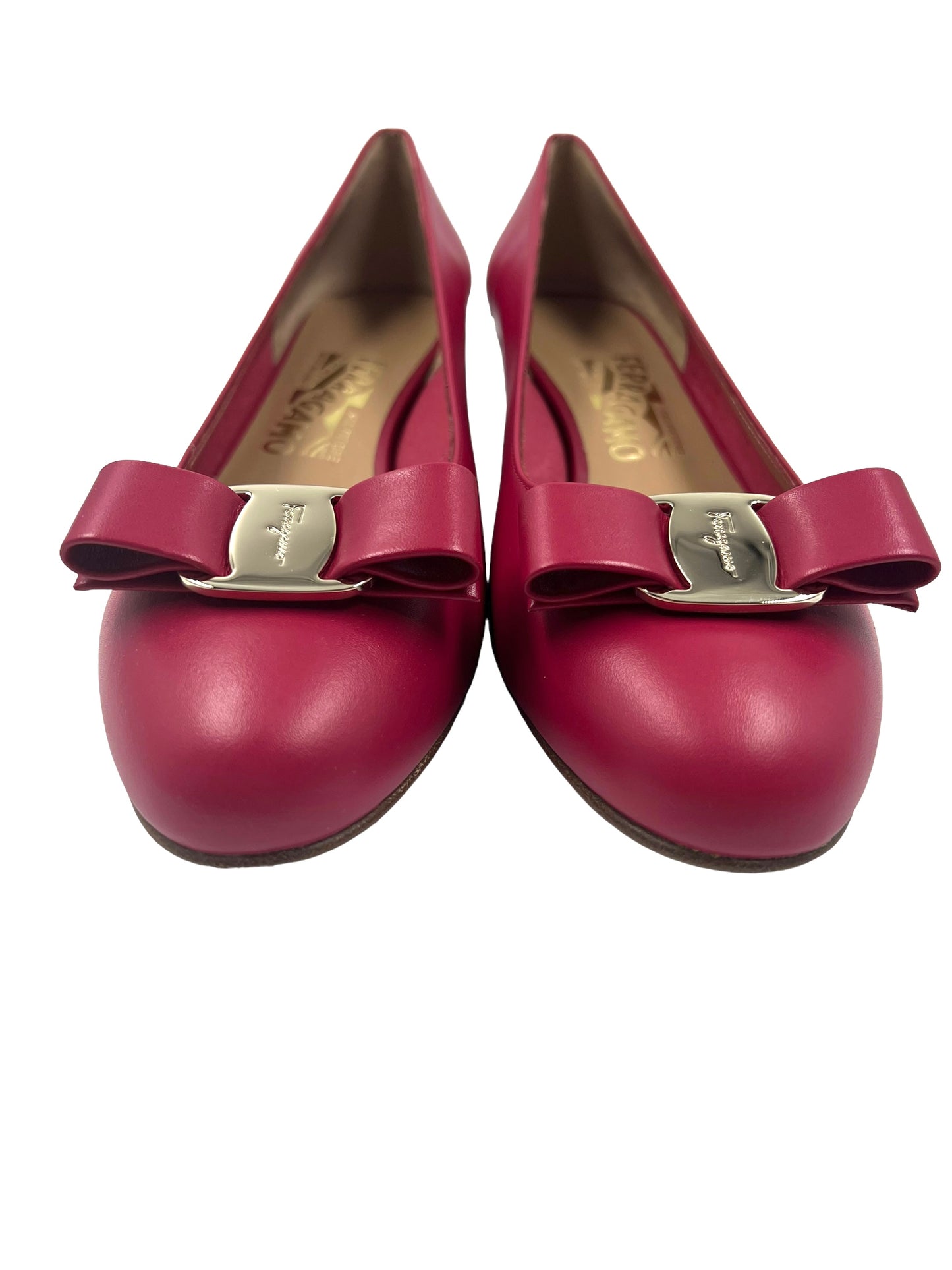 Ferragamo Size 7.5 Red Leather Vara Bow Flats