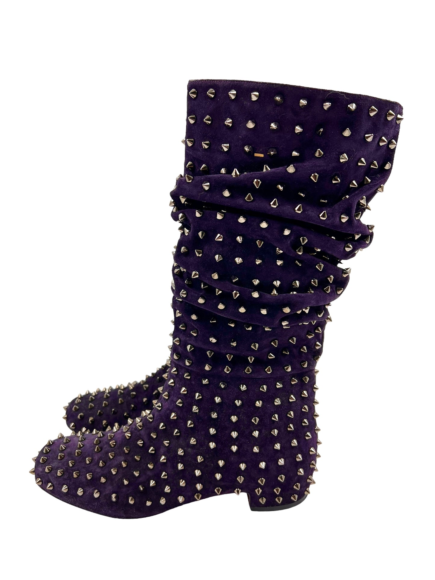 Christian Louboutin Size 40 Purple Suede Spike 'London Bridge' Boots