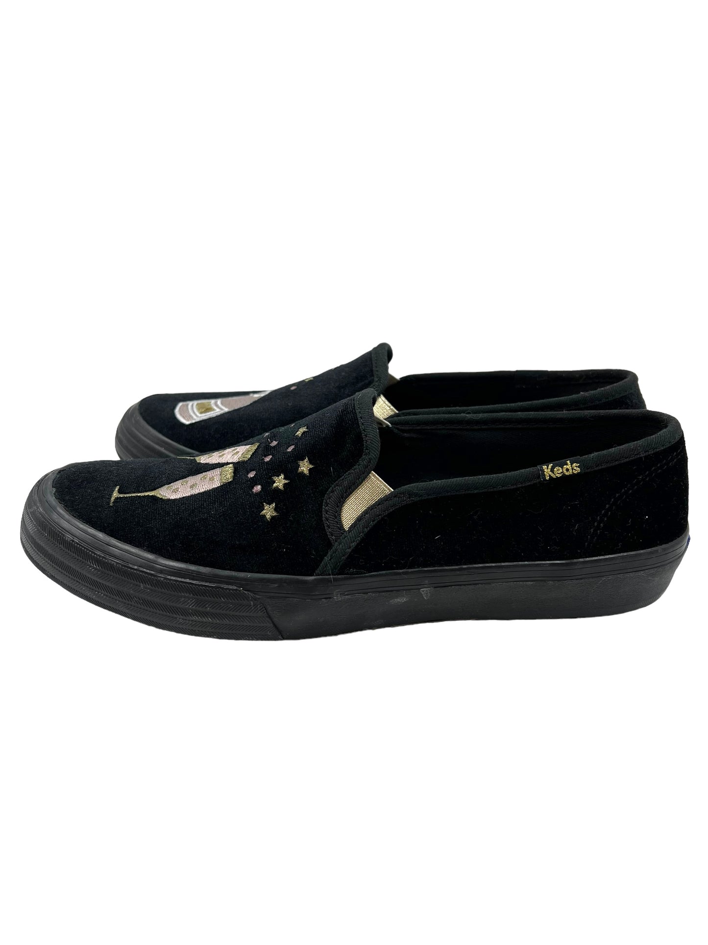 Keds Size 9 Black Velvet Double Decker Cheers Sneakers