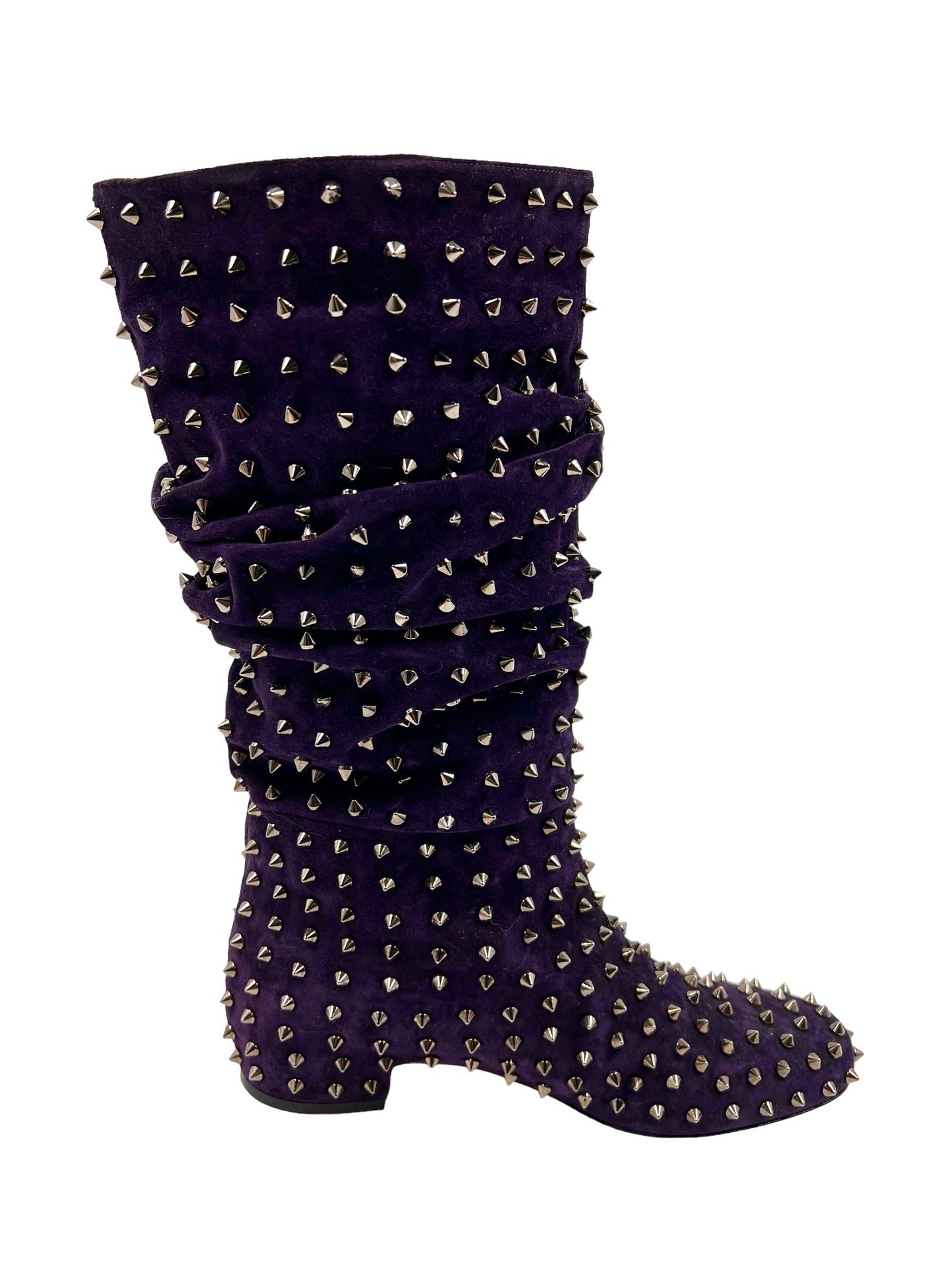 Christian Louboutin Size 40 Purple Suede Spike 'London Bridge' Boots