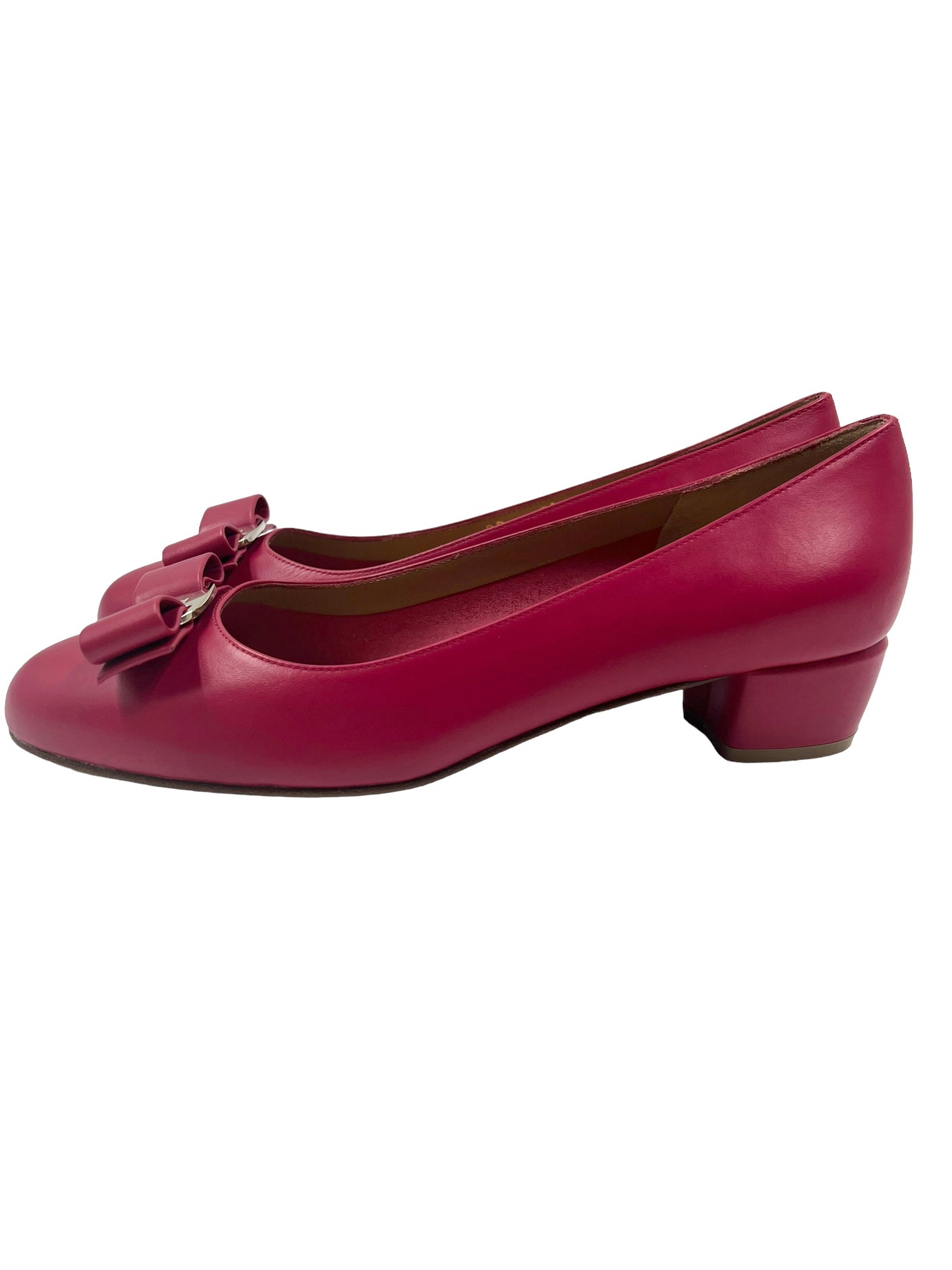 Ferragamo Size 7.5 Red Leather Vara Bow Flats