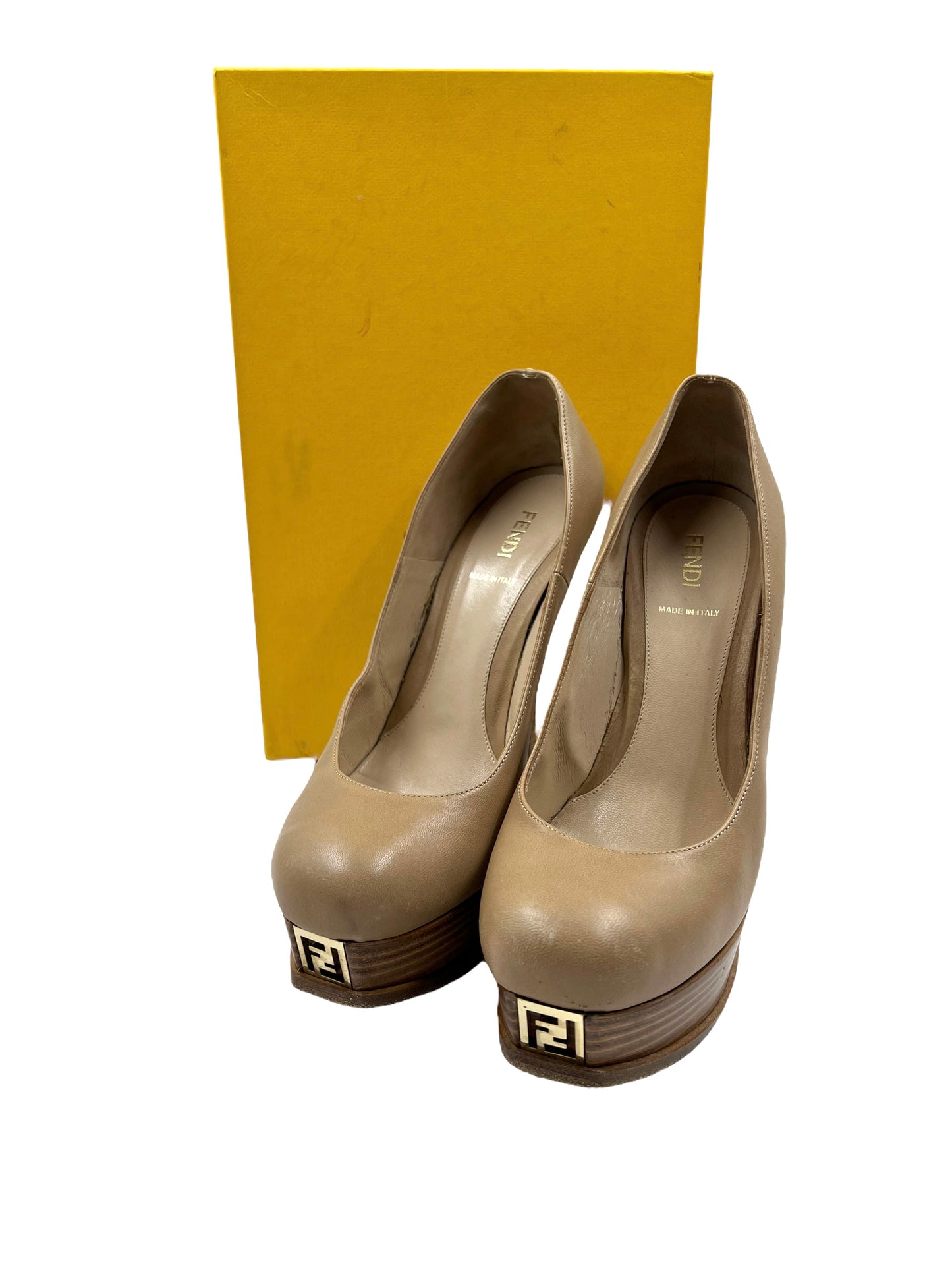 Fendi Size 39.5 Nude Leather 'Fendista' Platform Heels