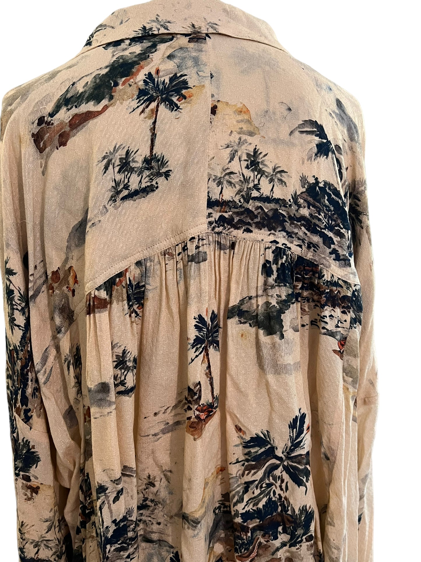 Free People Size L Beige Print Blouse