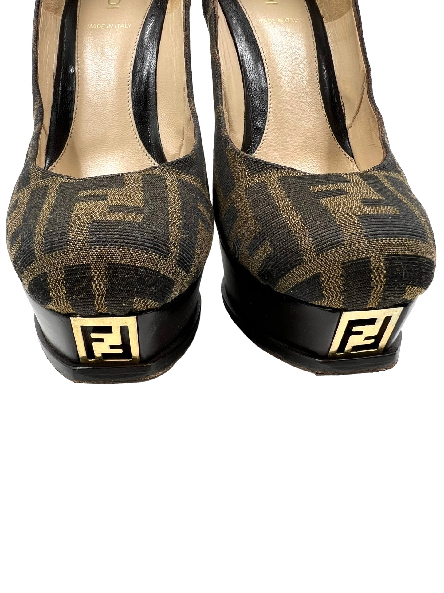 Fendi Size 39.5 Zucca Print 'Fendista' Platform Heels