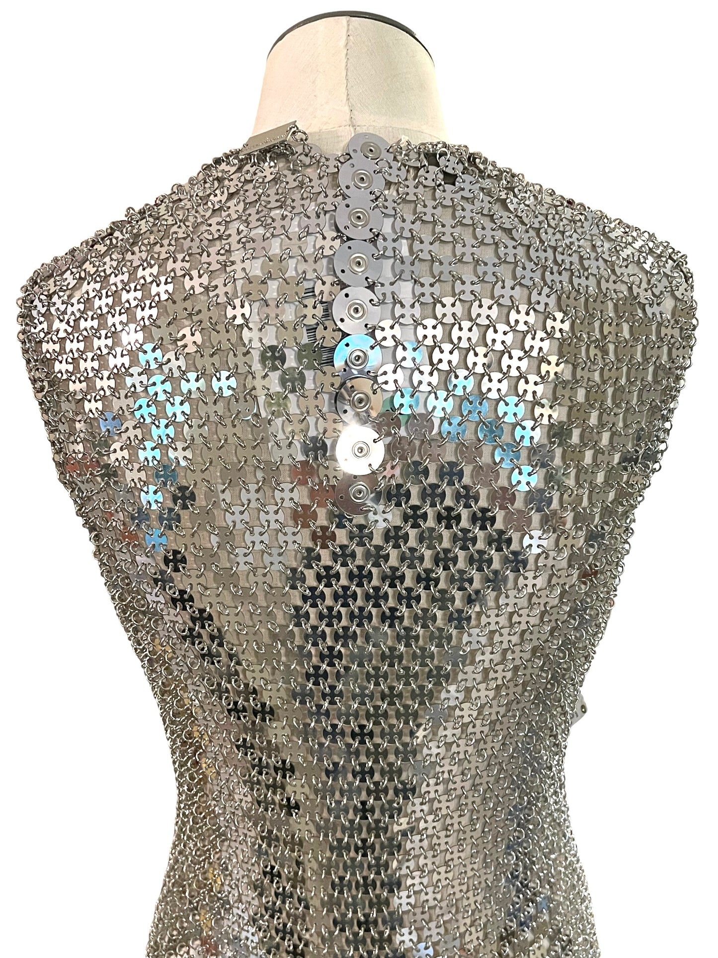 Paco Rabanne Size 42 Silver & Red Chainmail Heart Dress