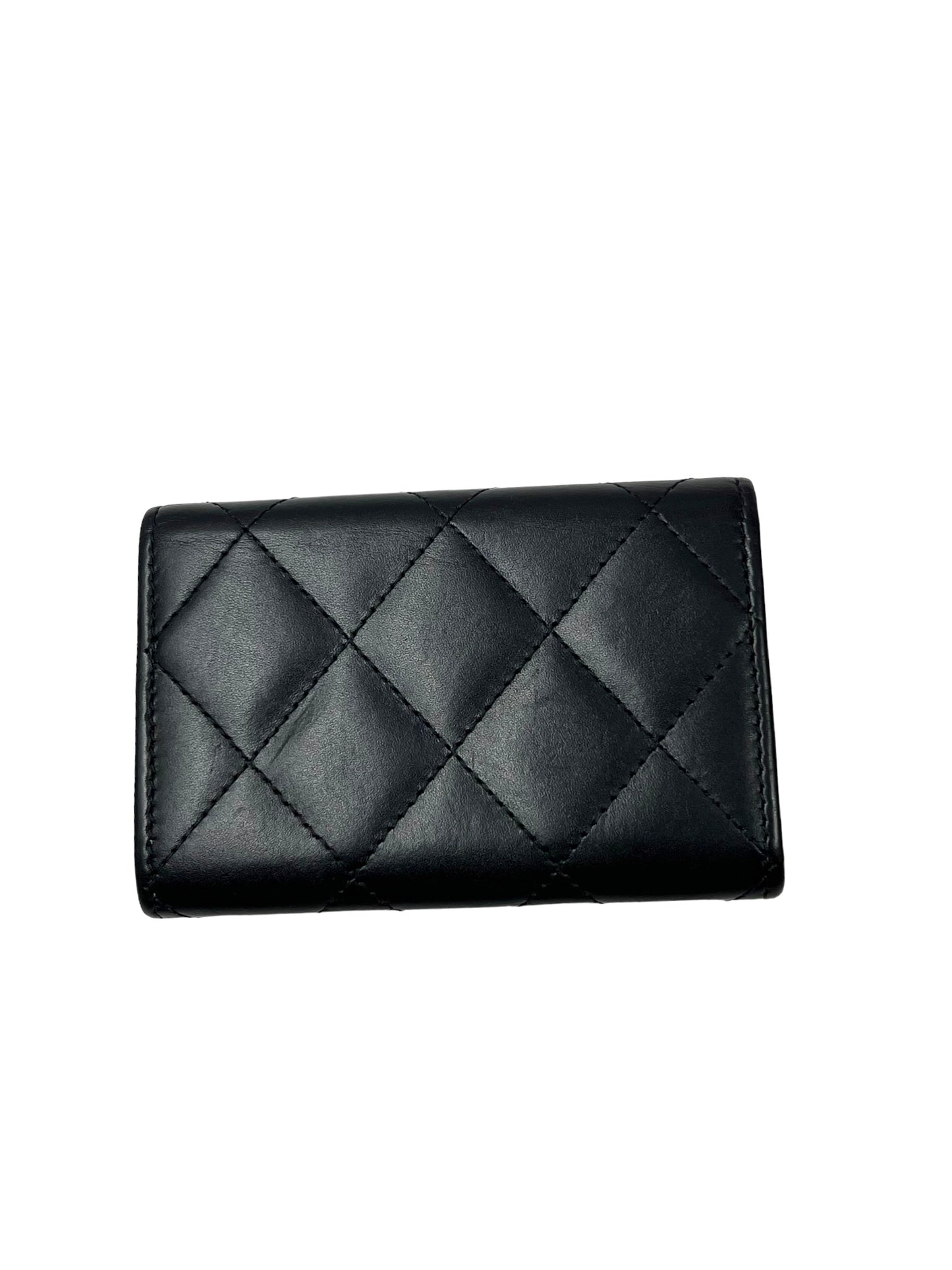 Chanel 2014 Black Quilted Lambskin Cambon Card Holder Wallet