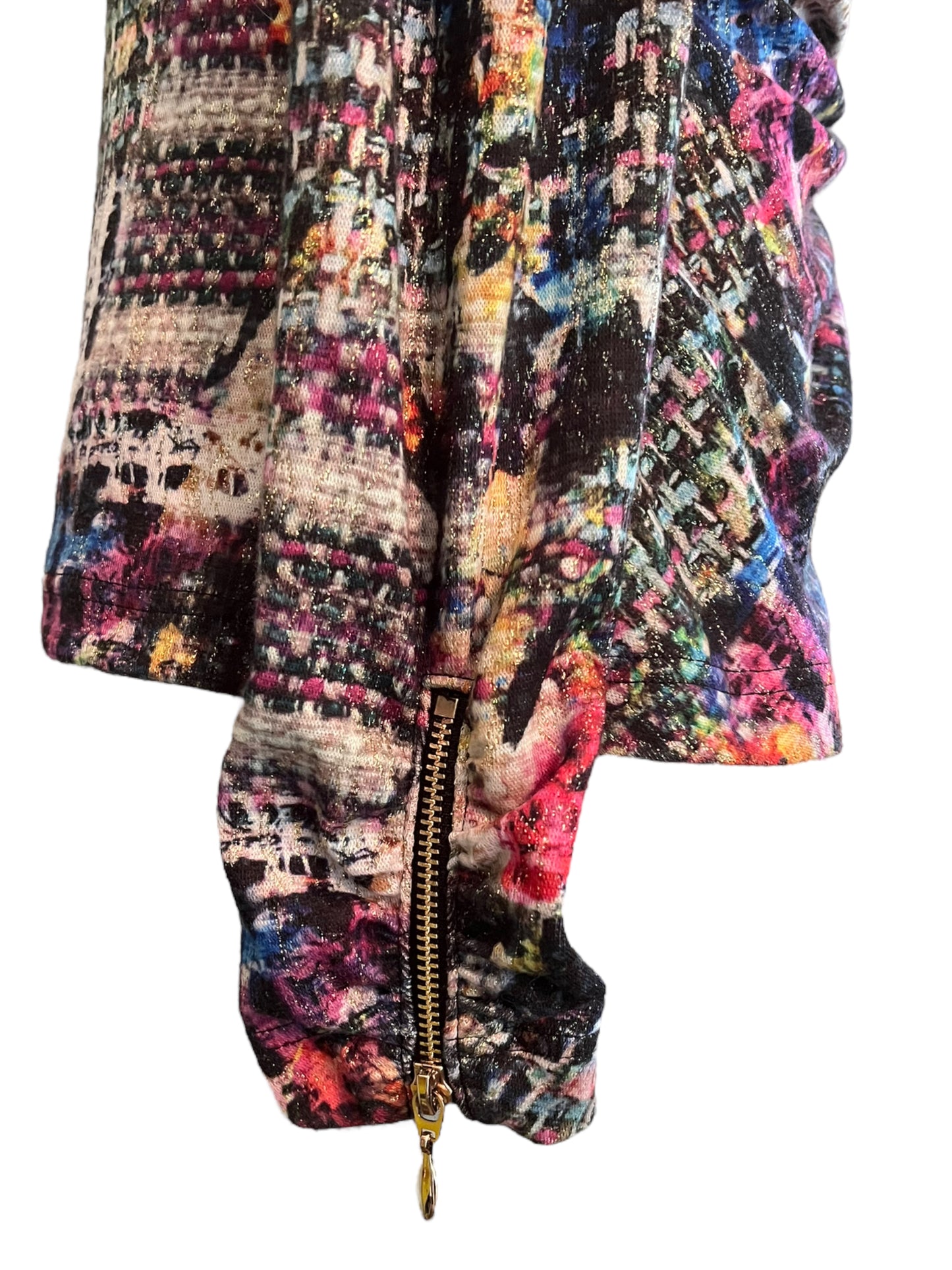 Joseph Ribkoff Size 10 Multicolor Zip Cold Shoulder Top