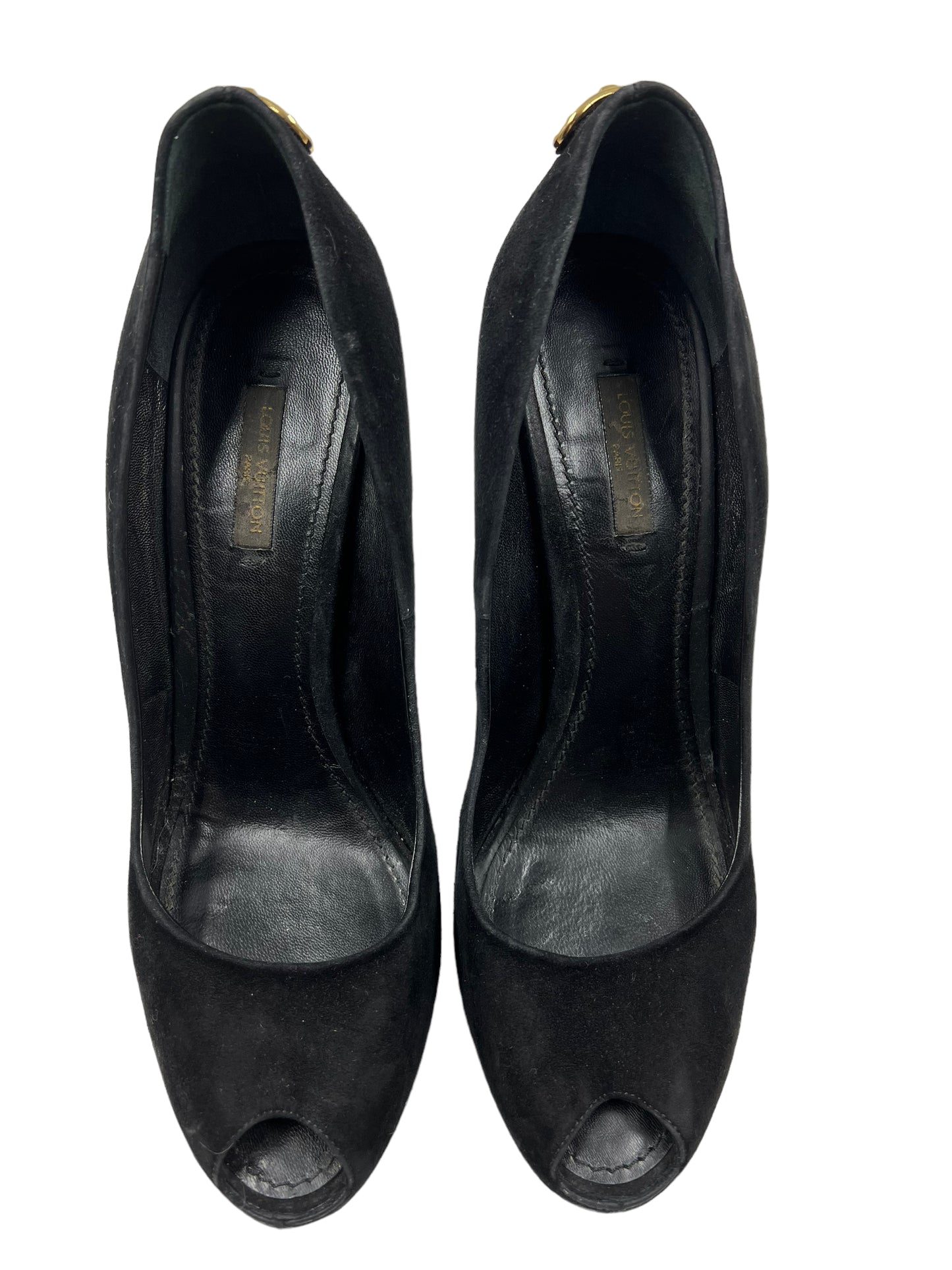 Louis Vuitton Black Suede 'Oh Really!' Size 39.5 Lock Heels