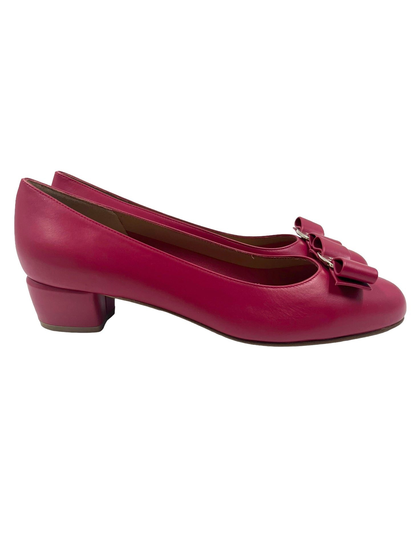 Ferragamo Size 7.5 Red Leather Vara Bow Flats