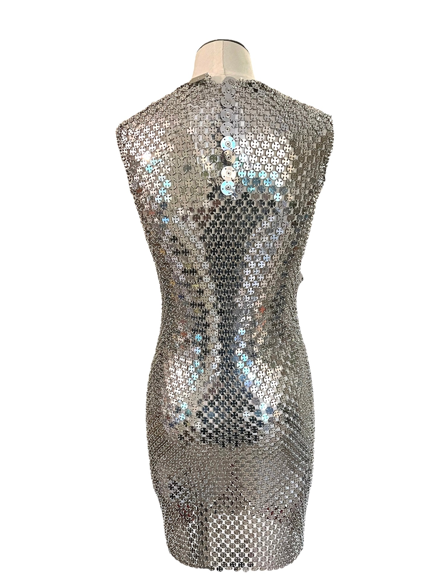 Paco Rabanne Size 42 Silver & Red Chainmail Heart Dress