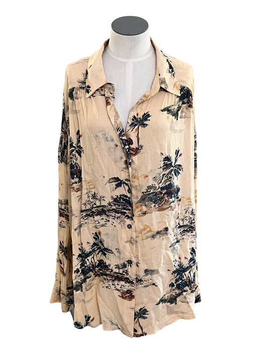 Free People Size L Beige Print Blouse