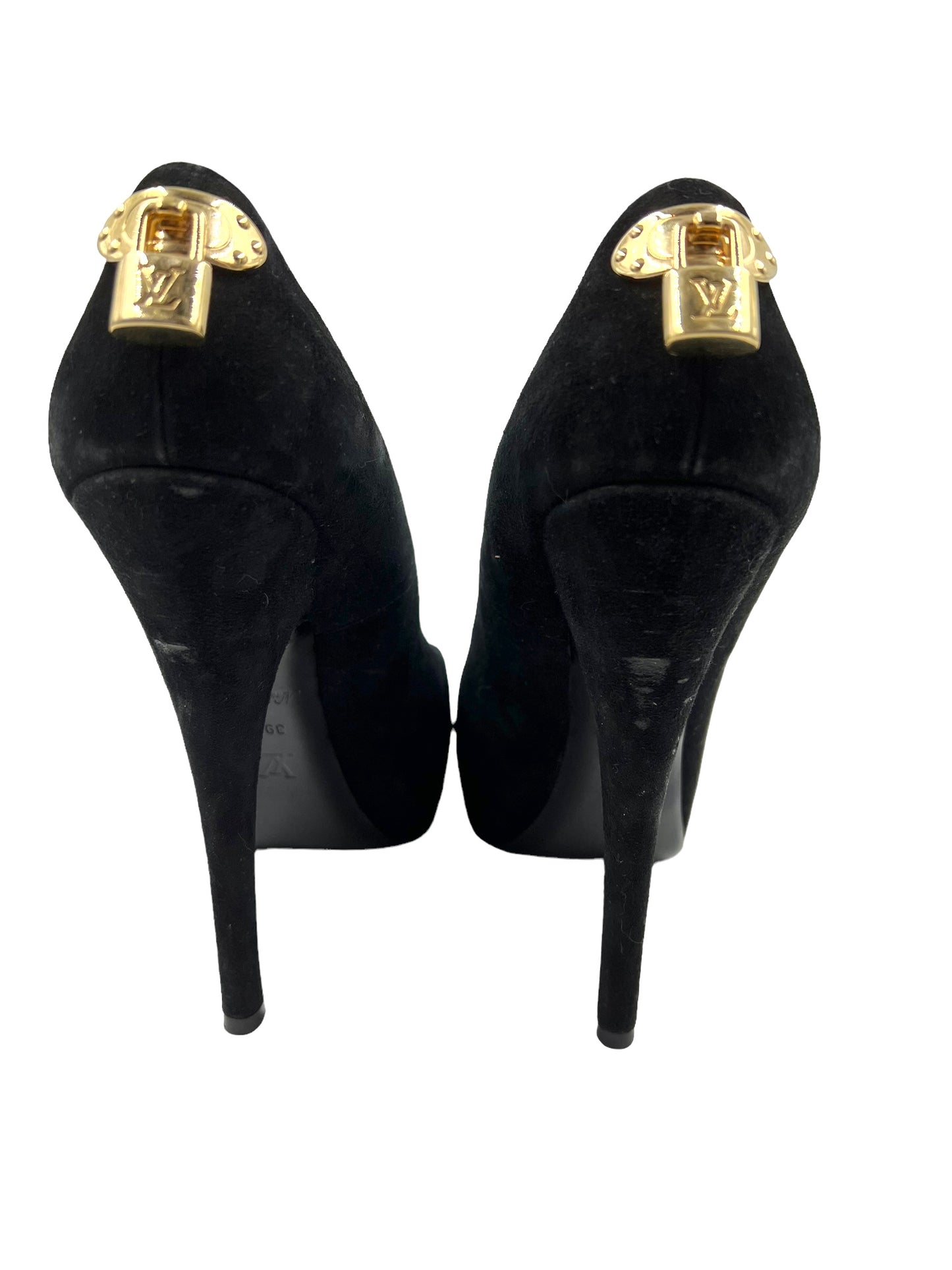 Louis Vuitton Black Suede 'Oh Really!' Size 39.5 Lock Heels