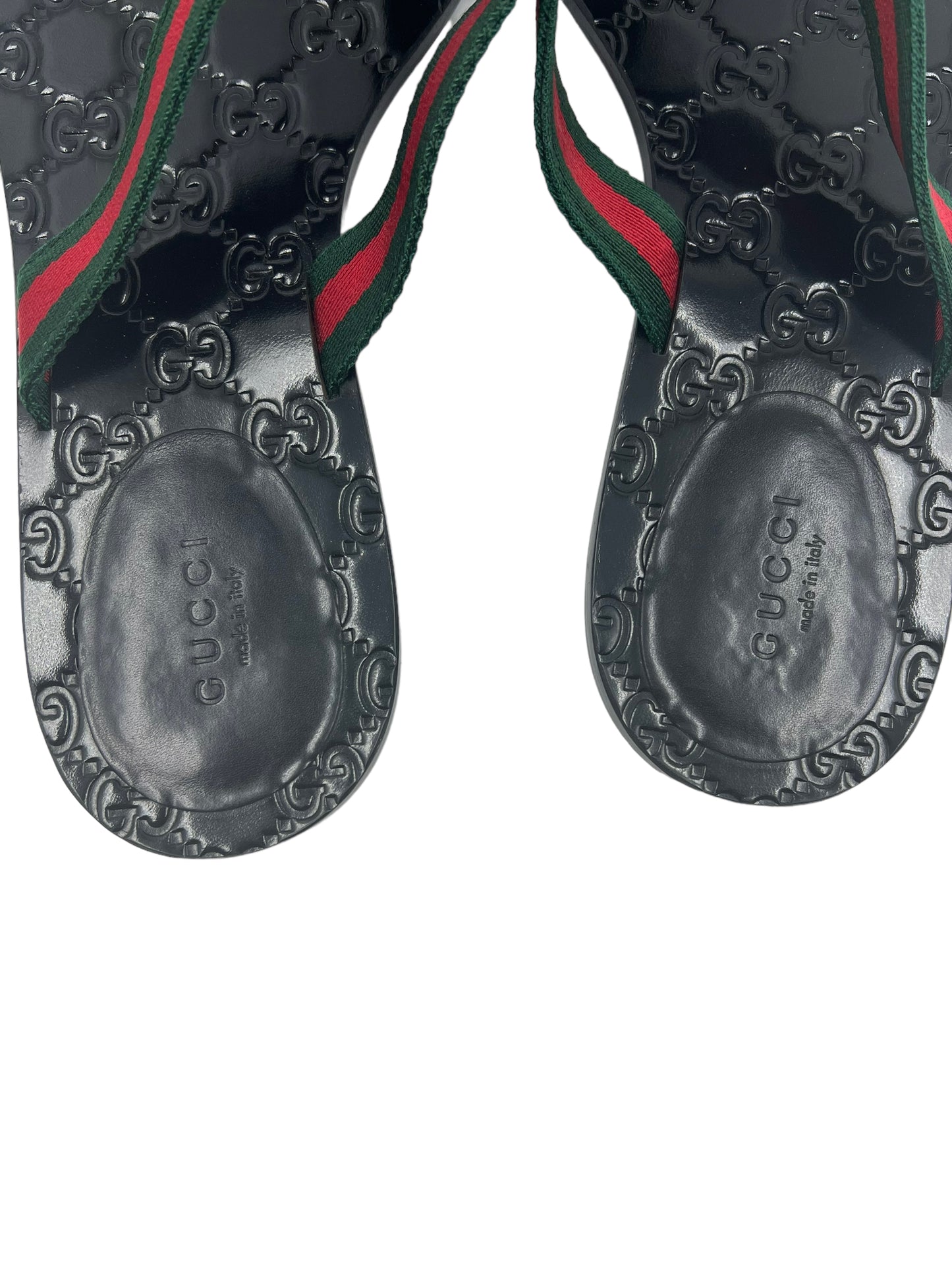 Gucci Size 40.5 Black Leather GG Embossed Thong Sandals