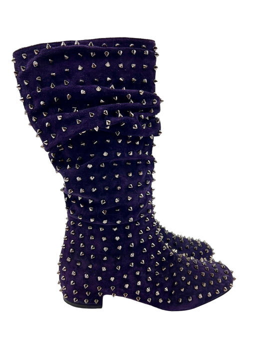 Christian Louboutin Size 40 Purple Suede Spike 'London Bridge' Boots