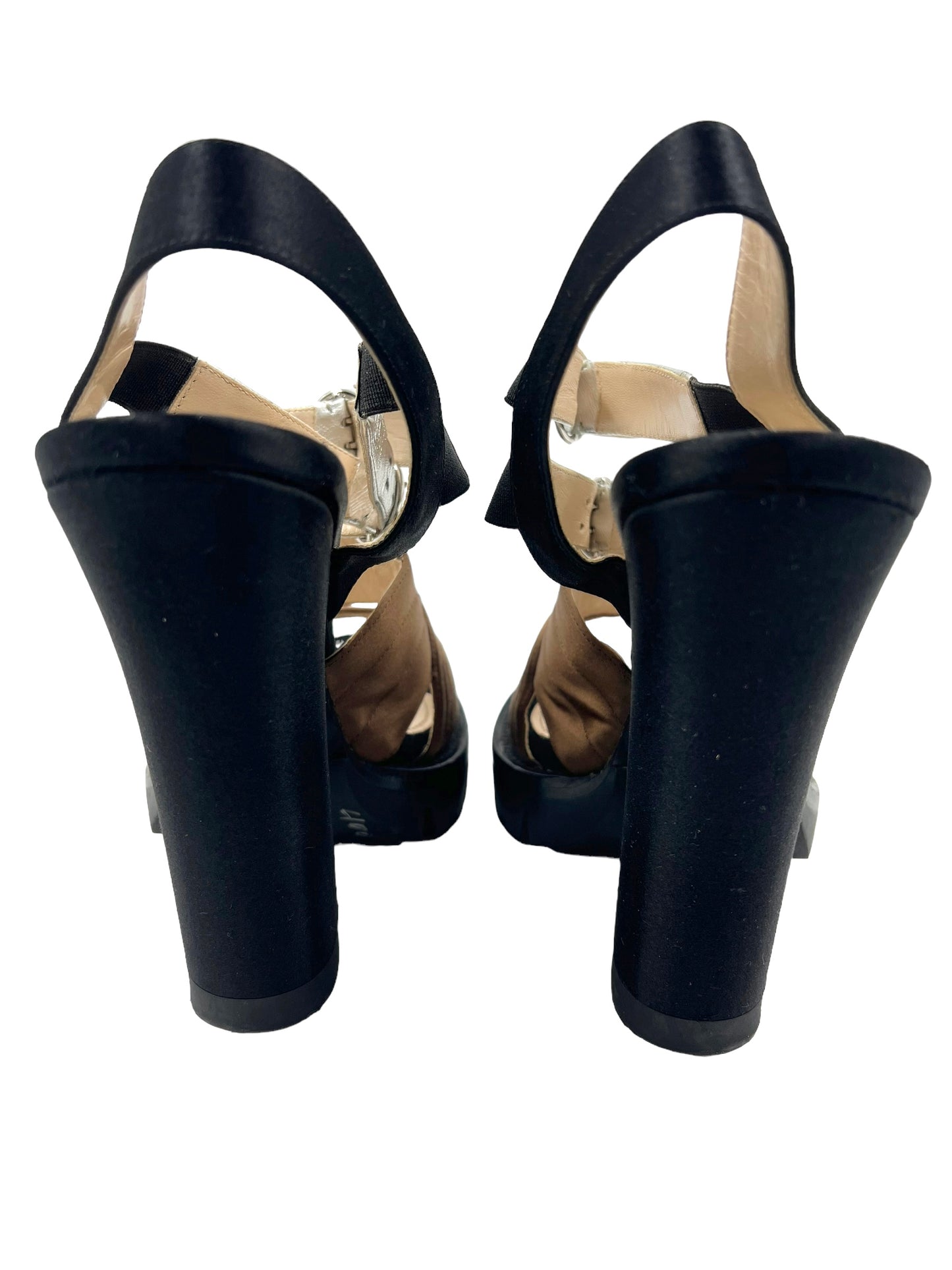 Prada Size 40.5 Black Color Block Satin Heels