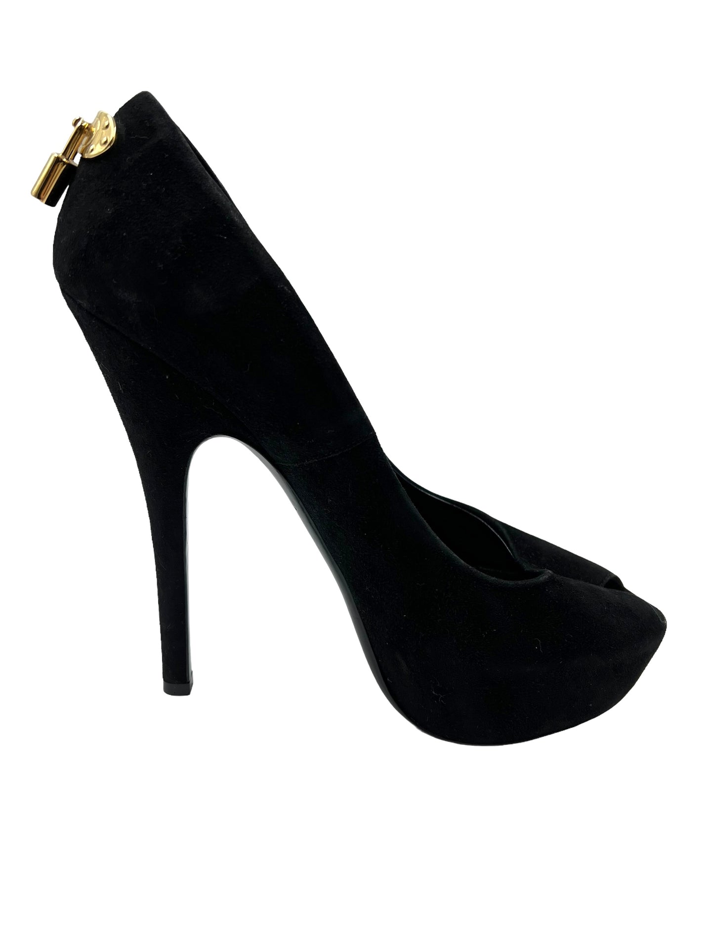 Louis Vuitton Black Suede 'Oh Really!' Size 39.5 Lock Heels