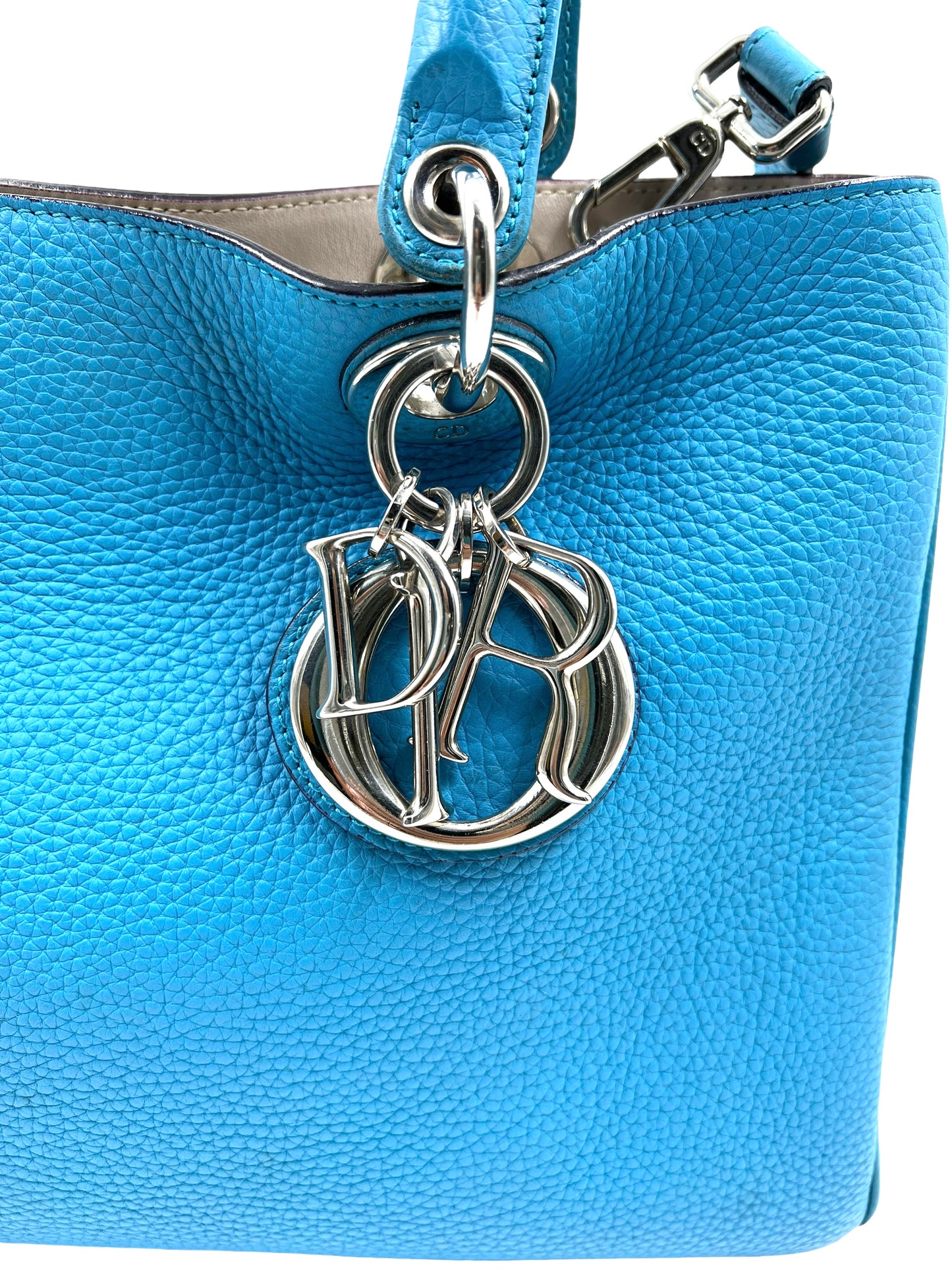 Christian Dior Aqua Blue Leather Medium Diorissimo Tote