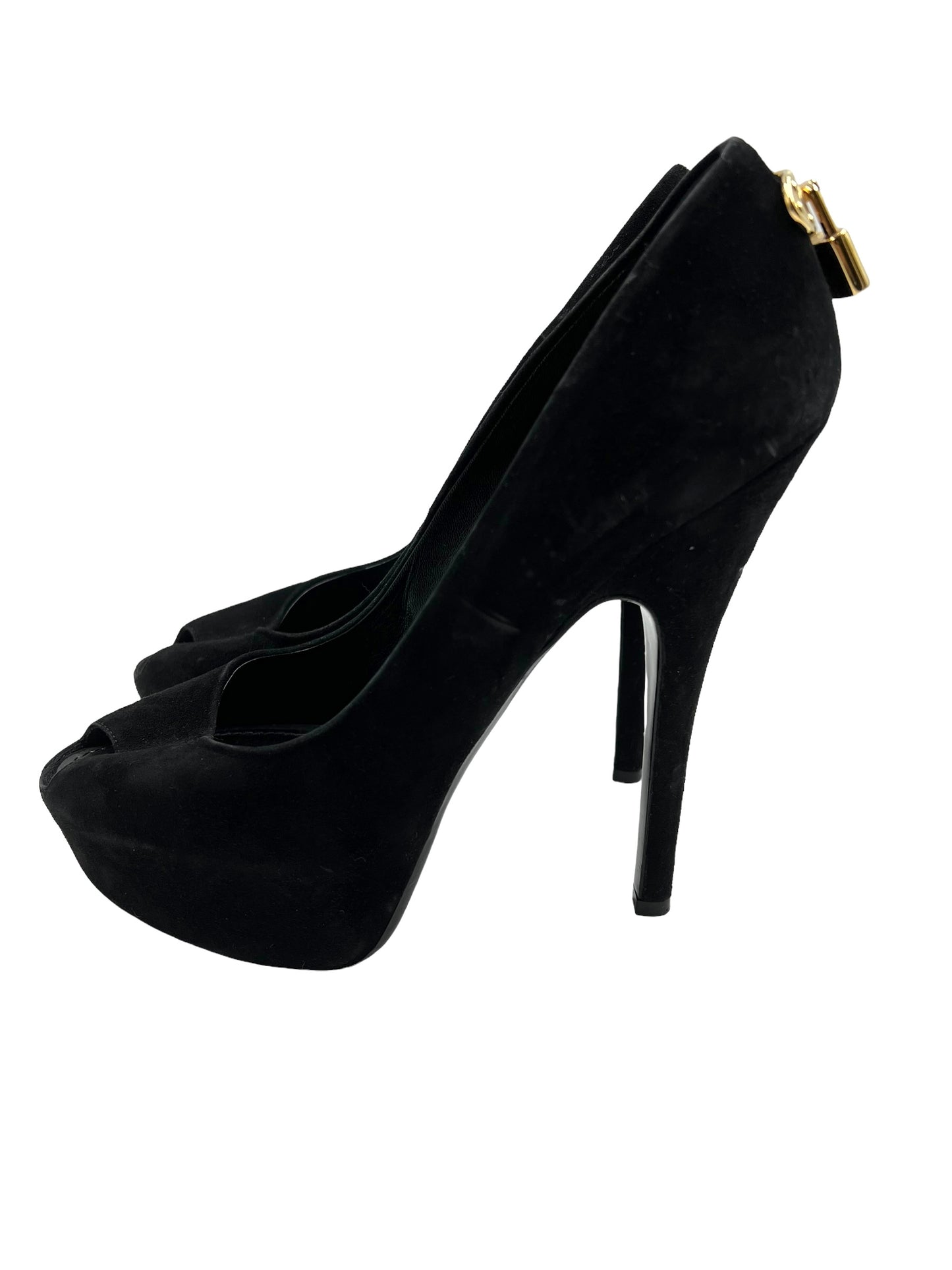 Louis Vuitton Black Suede 'Oh Really!' Size 39.5 Lock Heels