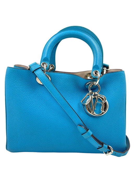 Christian Dior Aqua Blue Leather Medium Diorissimo Tote