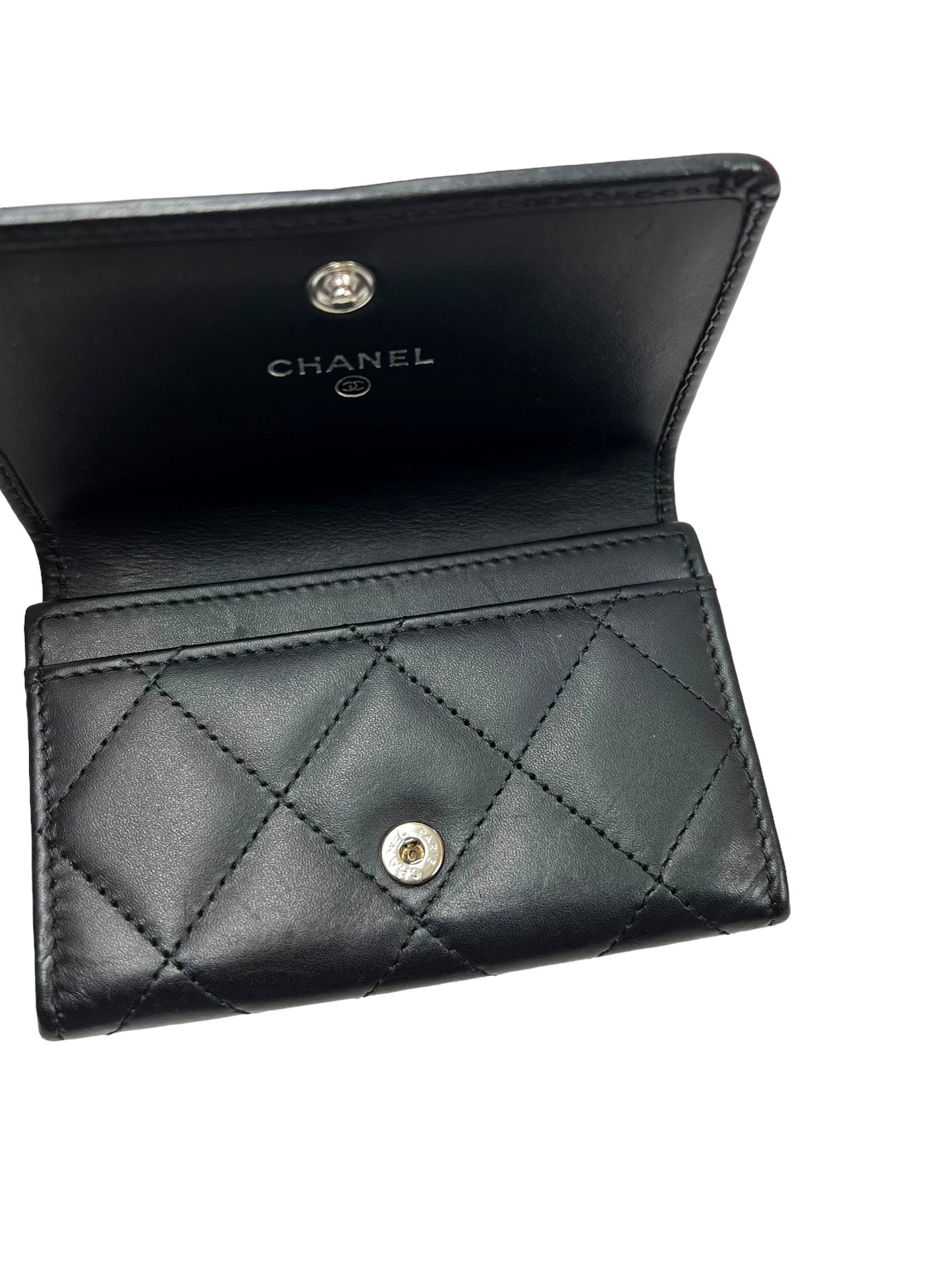 Chanel 2014 Black Quilted Lambskin Cambon Card Holder Wallet