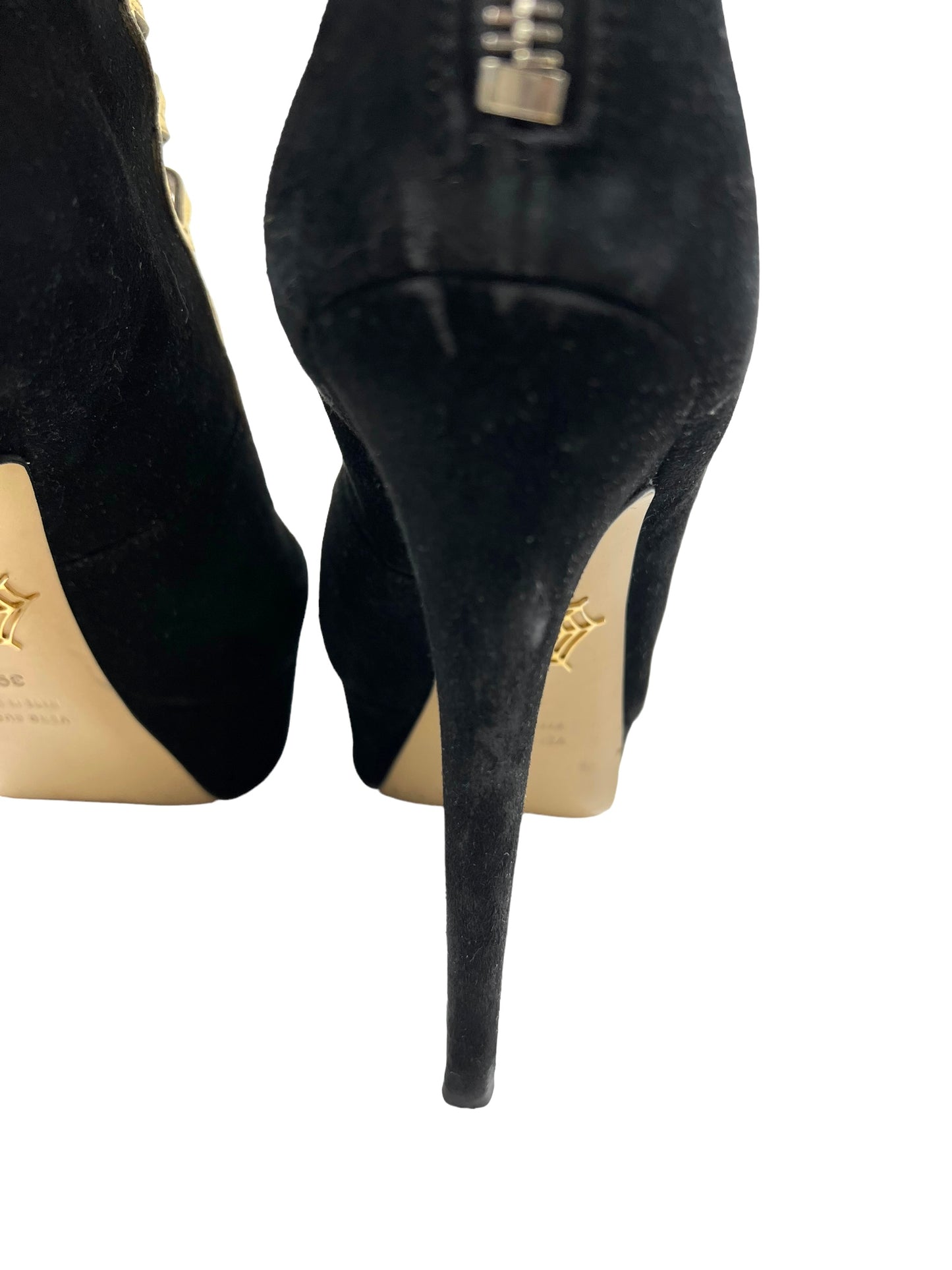 Charlotte Olympia Black Suede Size 39.5 'Zena' Platform Booties