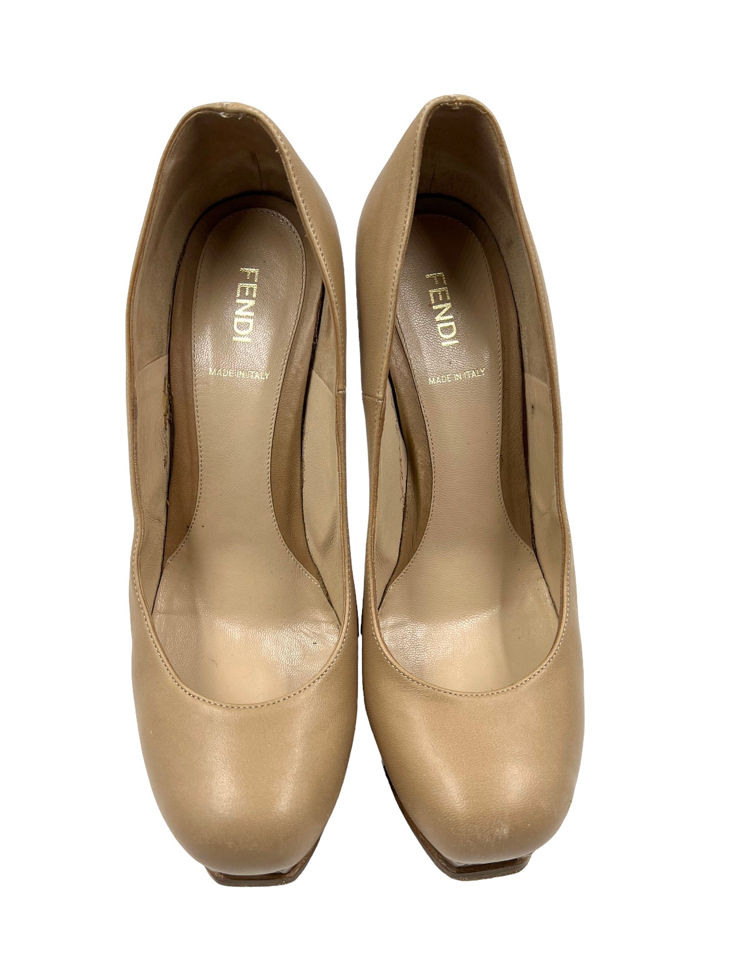 Fendi Size 39.5 Nude Leather 'Fendista' Platform Heels