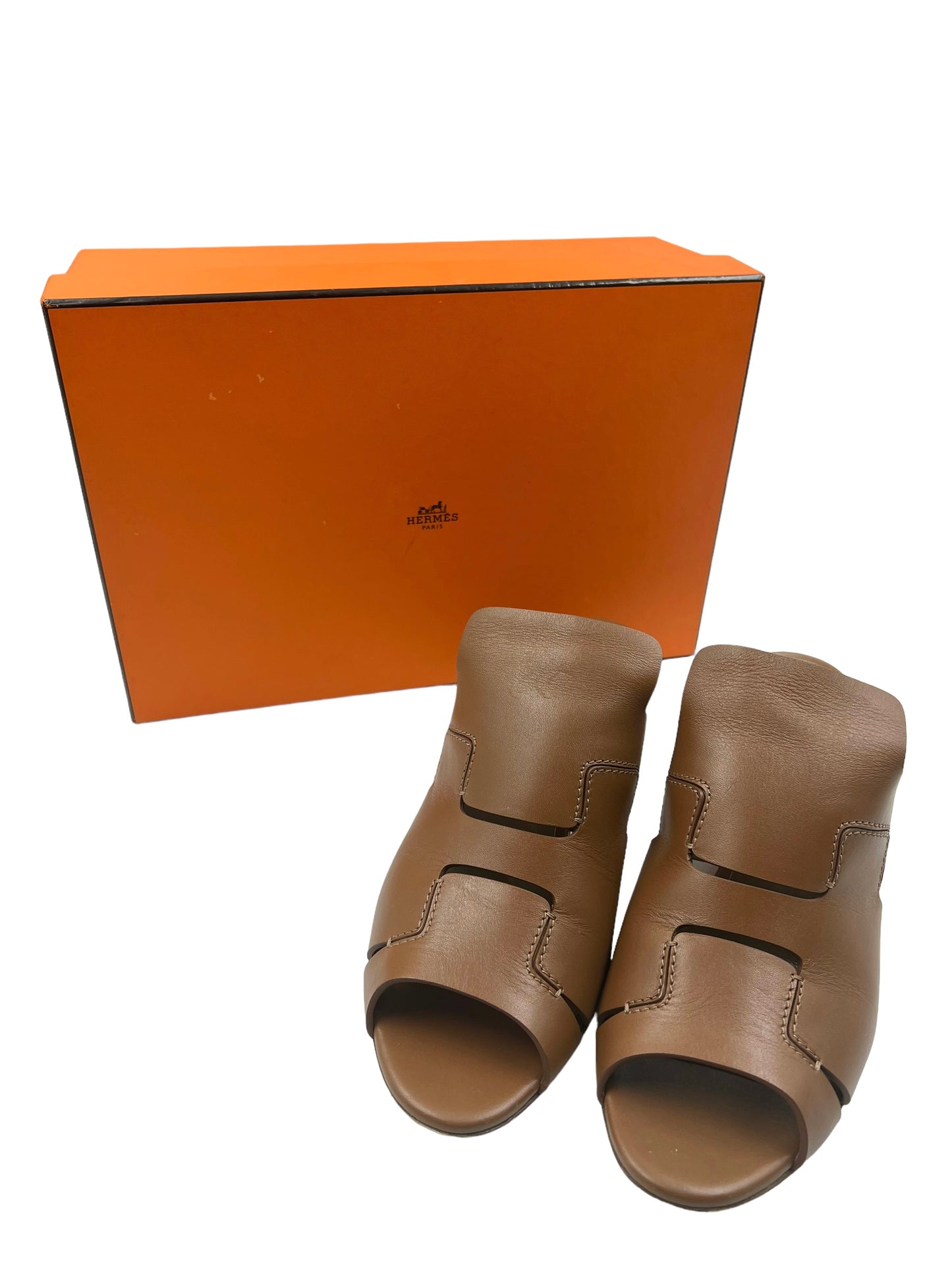 Hermes Tan Leather Size 39.5 'Right Mule' Sandals