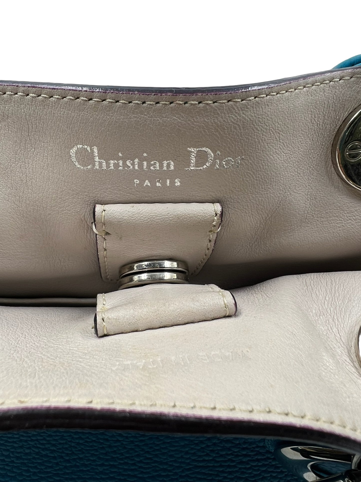 Christian Dior Aqua Blue Leather Medium Diorissimo Tote