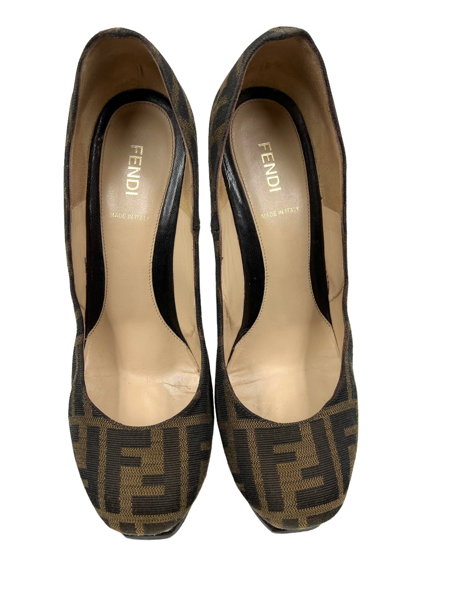 Fendi Size 39.5 Zucca Print 'Fendista' Platform Heels