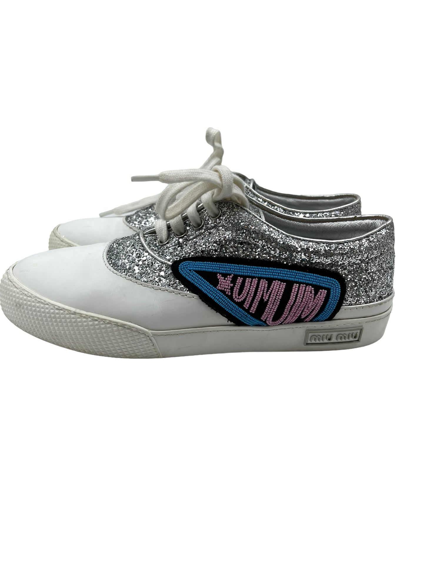 Miu Miu Silver Size 39 Low Top Glitter Sneakers