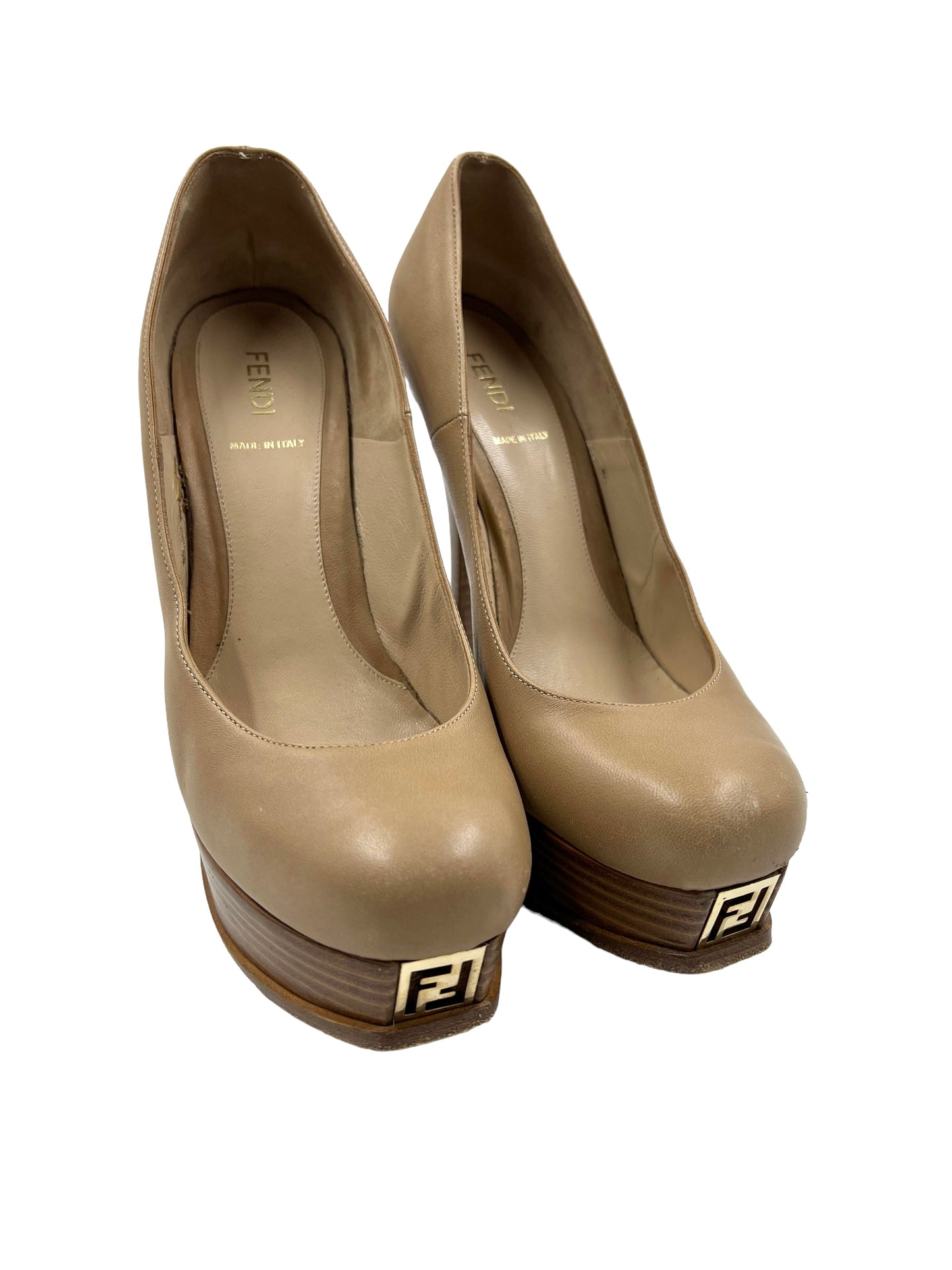 Fendi Size 39.5 Nude Leather 'Fendista' Platform Heels