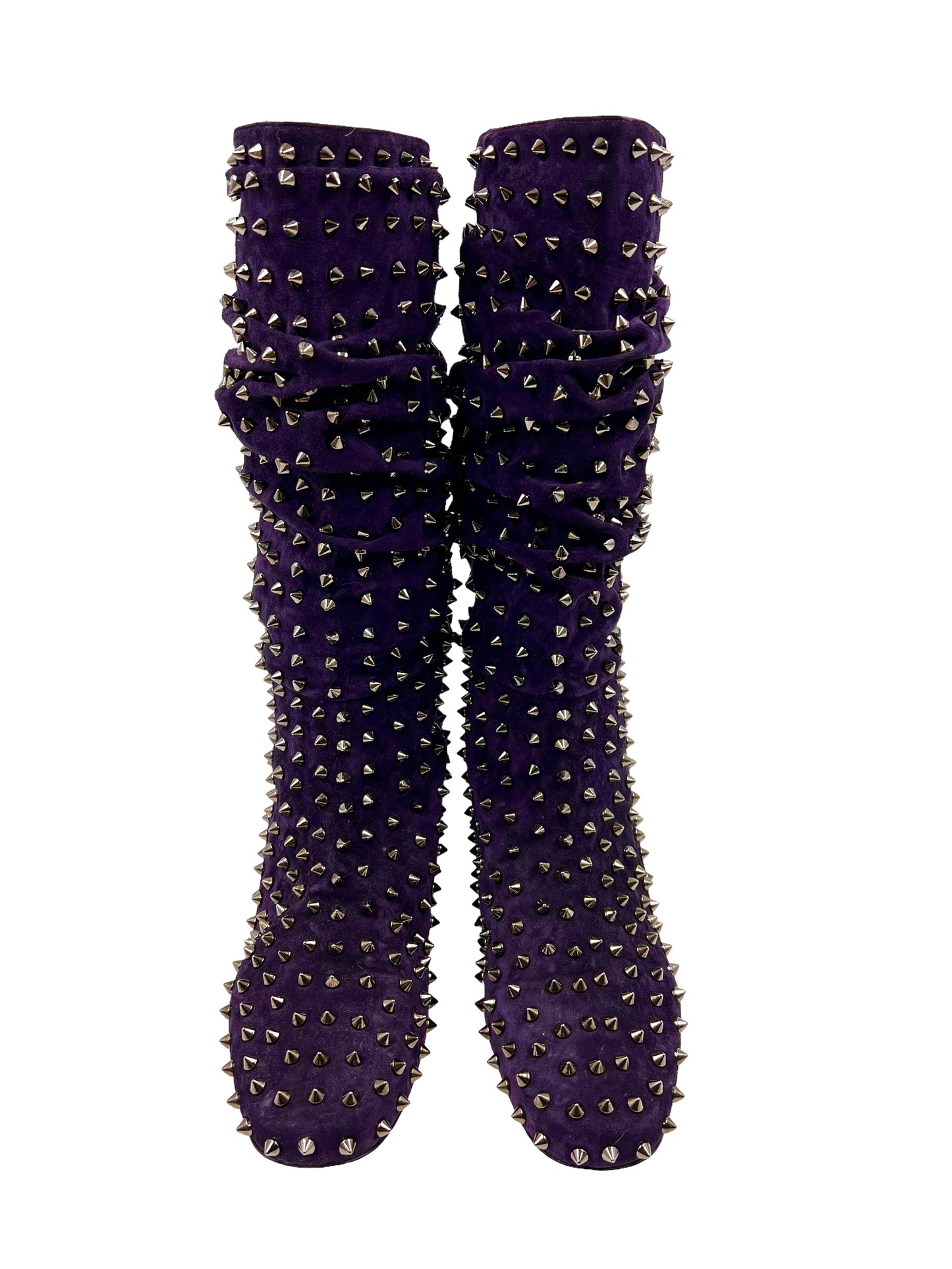 Christian Louboutin Size 40 Purple Suede Spike 'London Bridge' Boots